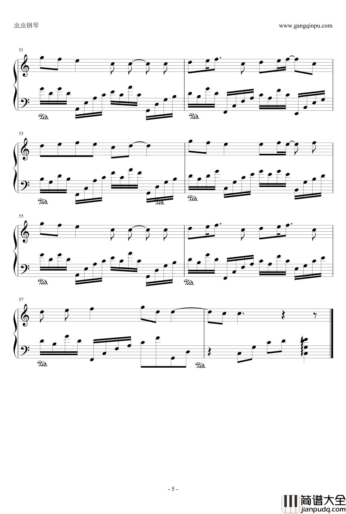 仰望星空钢琴谱_C调_张杰