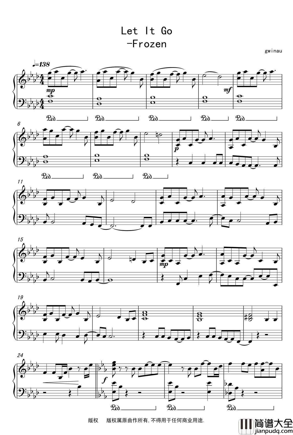 let_it_go钢琴谱_冰雪奇缘主题曲