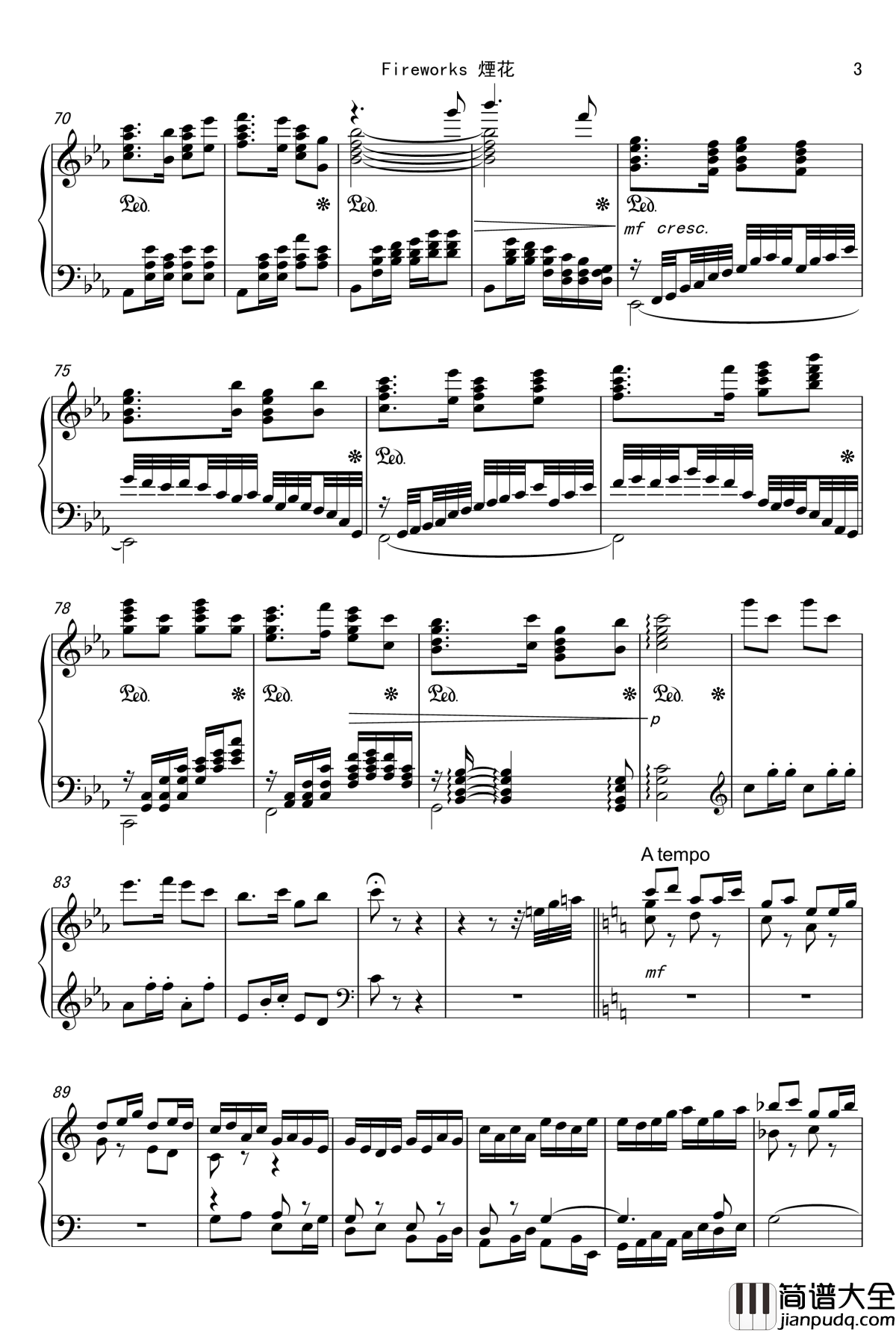 煙花钢琴谱_erachang