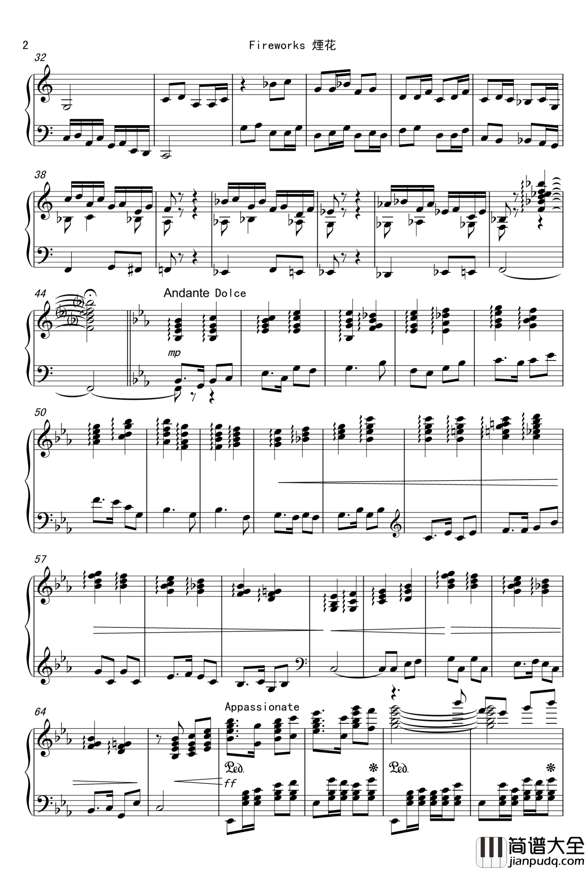 煙花钢琴谱_erachang