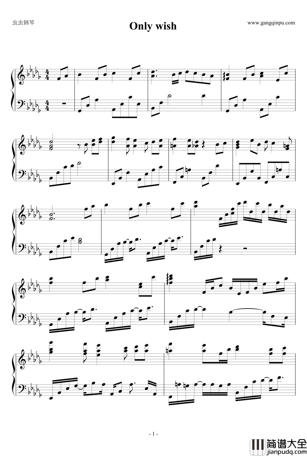 Only_wish钢琴谱_轻音乐