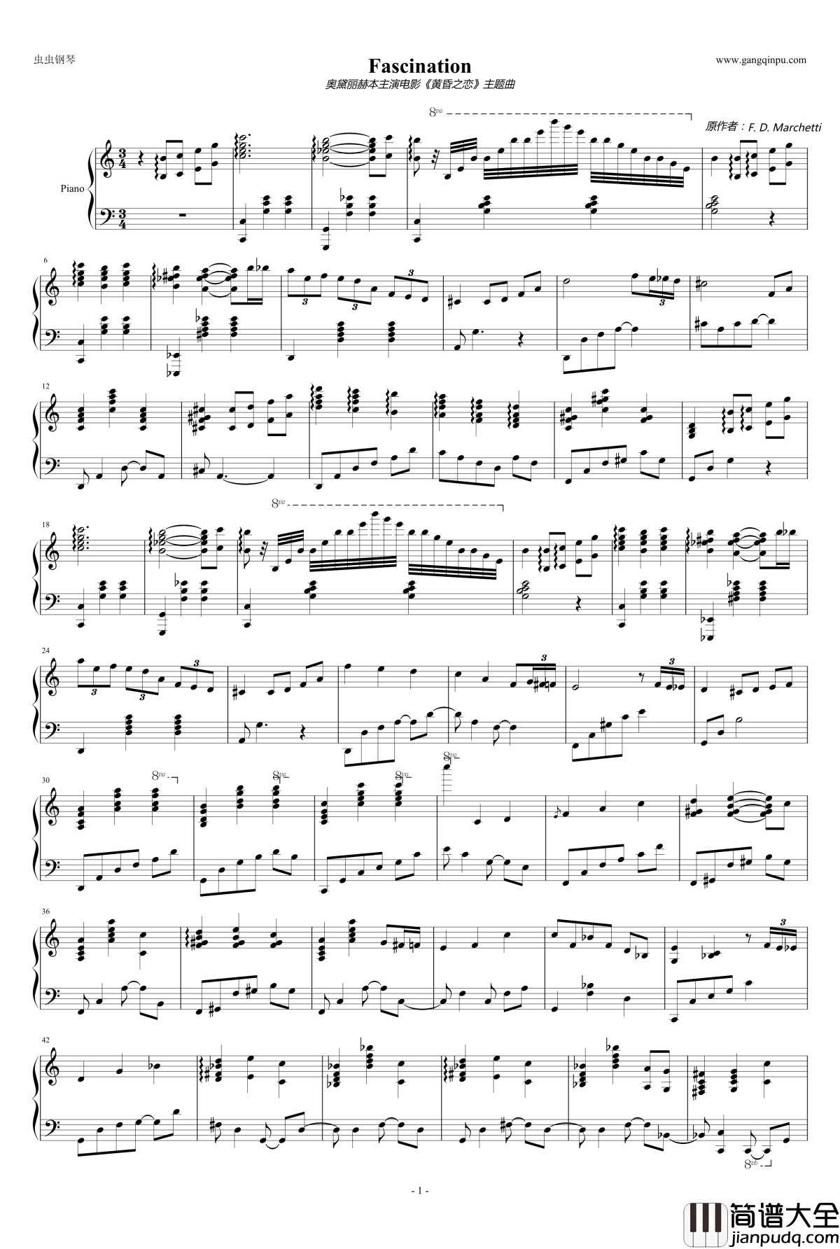 Fascination钢琴谱_独奏_黄昏之恋