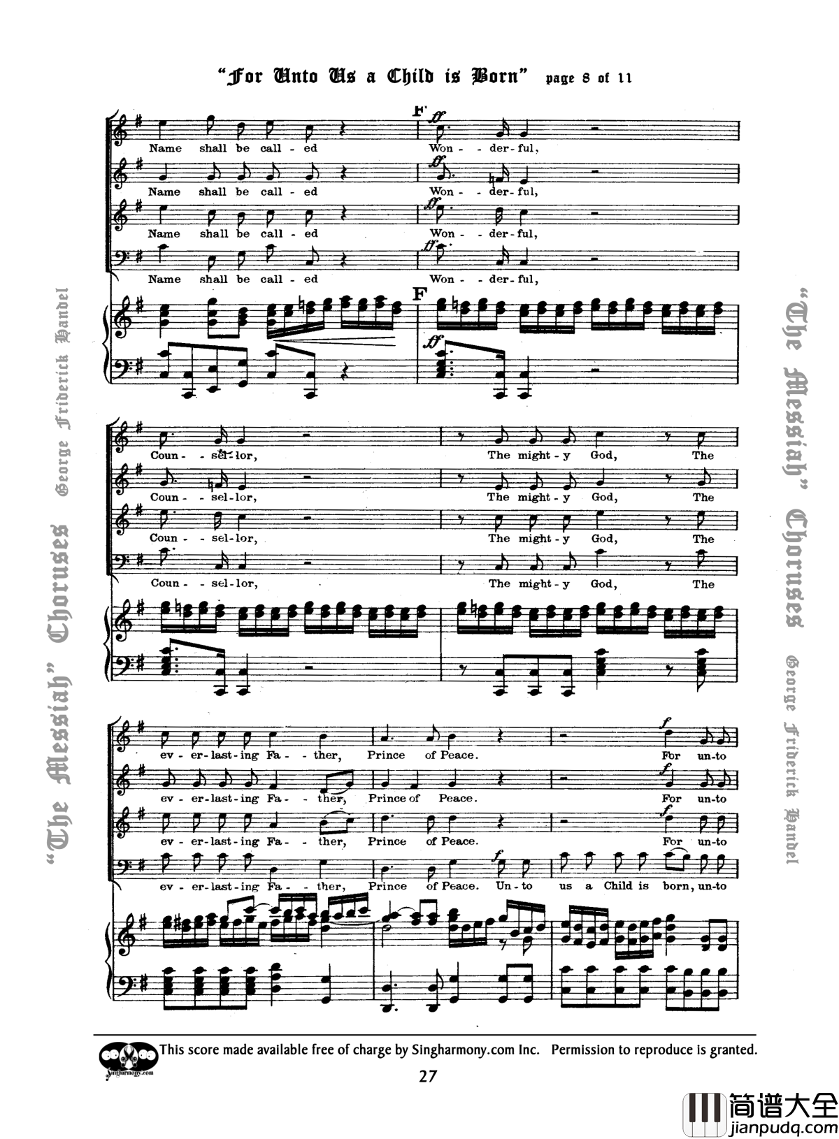 For_unto_us_a_Child_is_born钢琴谱_Handel