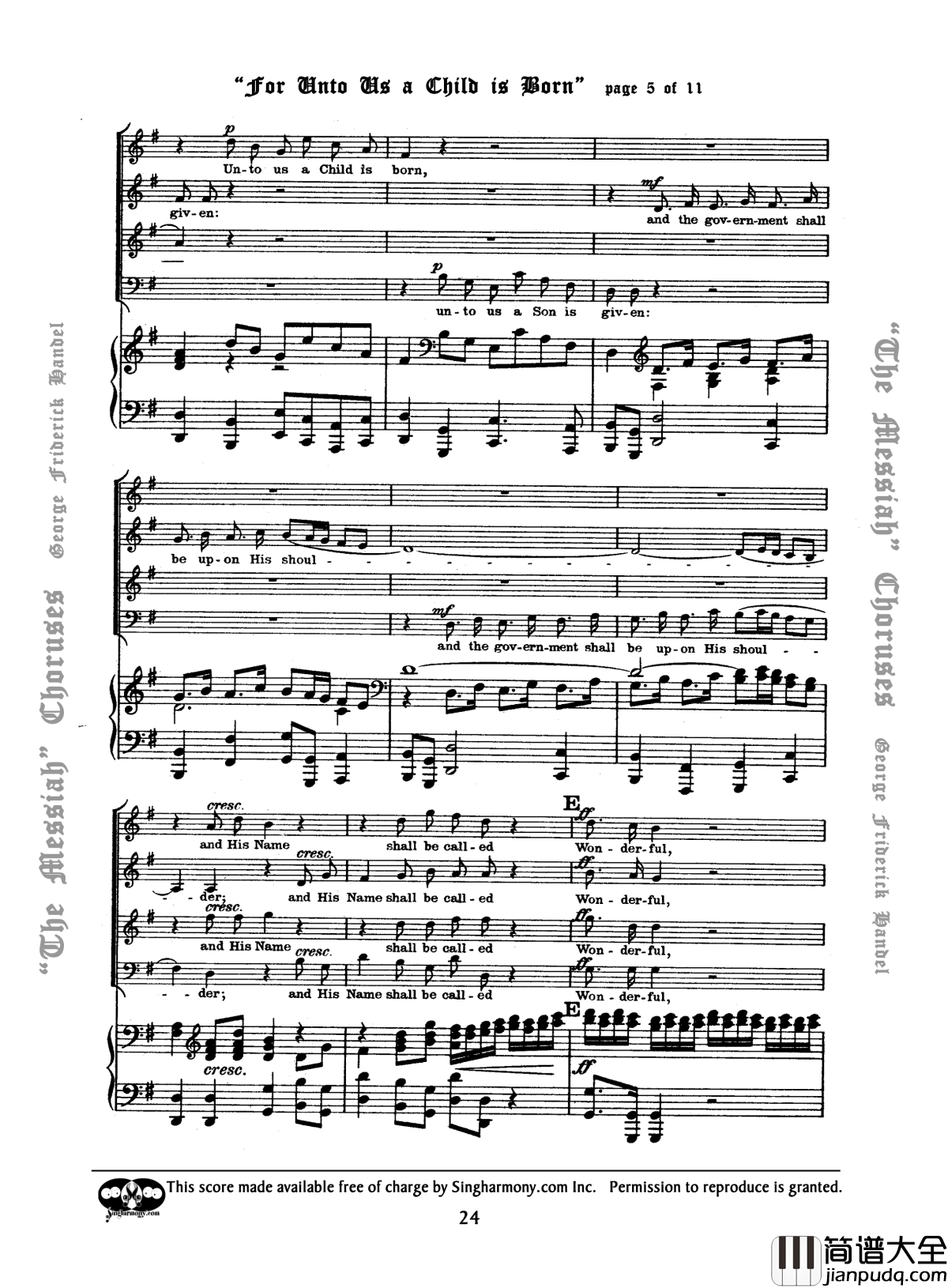 For_unto_us_a_Child_is_born钢琴谱_Handel