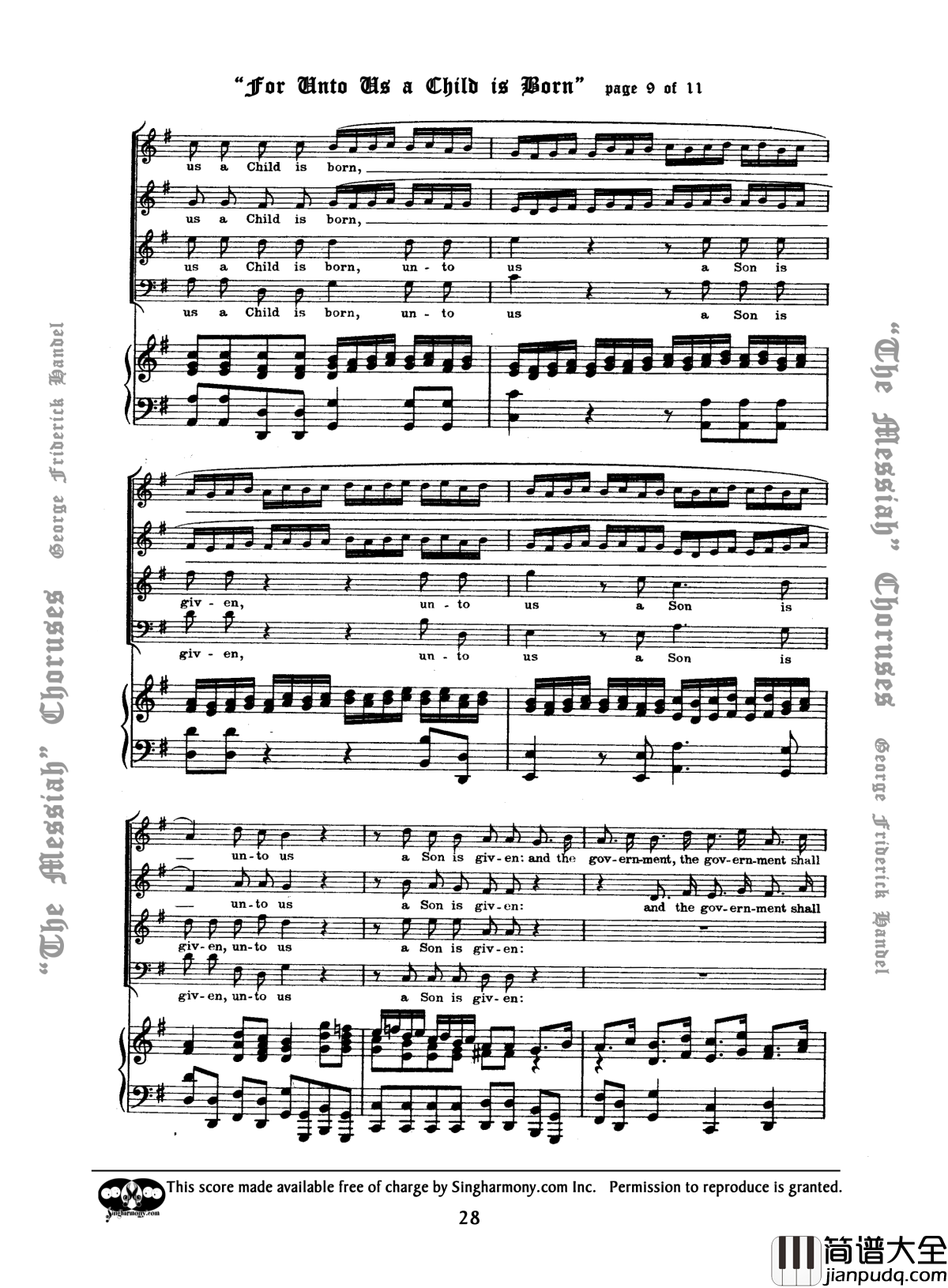 For_unto_us_a_Child_is_born钢琴谱_Handel