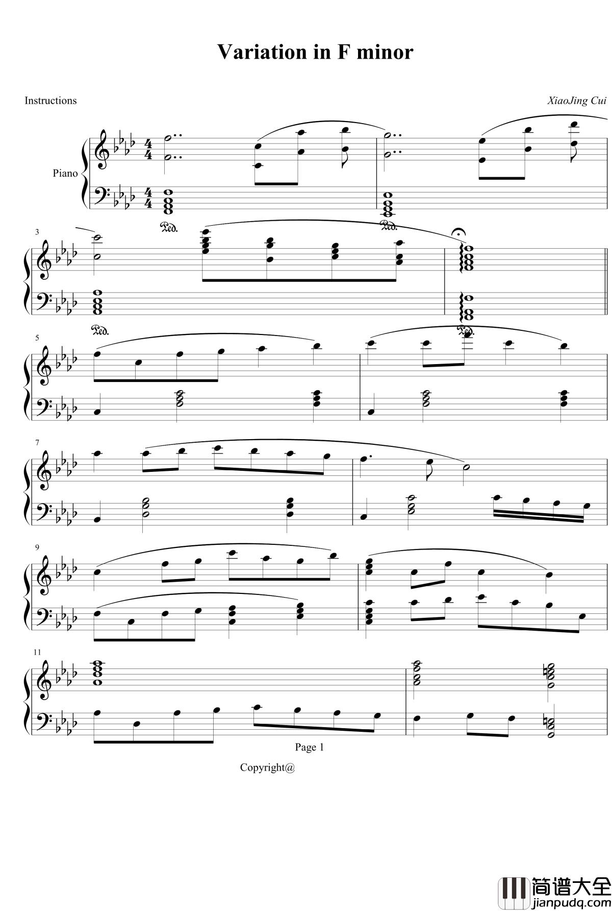 变奏曲1钢琴谱_采蘩