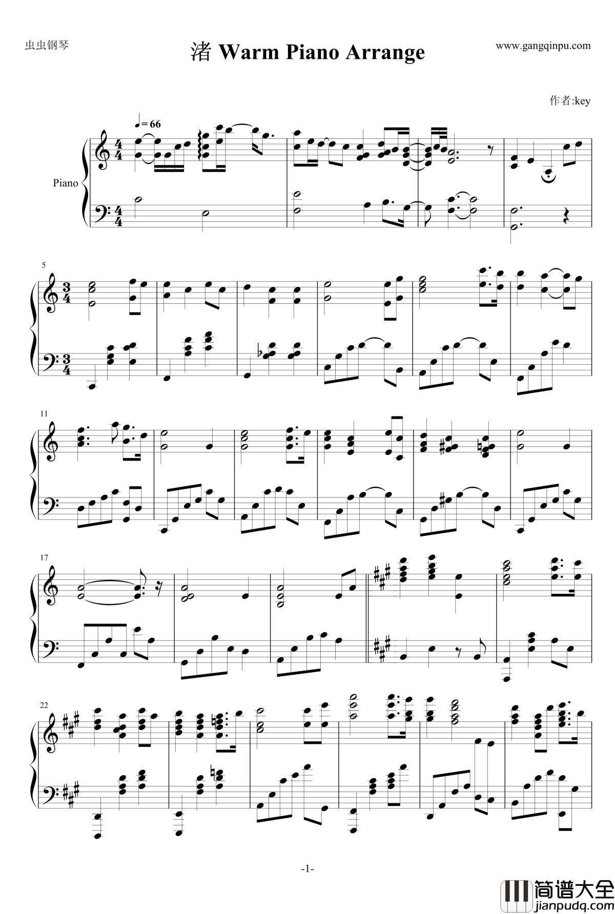 渚Warm_Piano_Arrange钢琴谱_Clannad