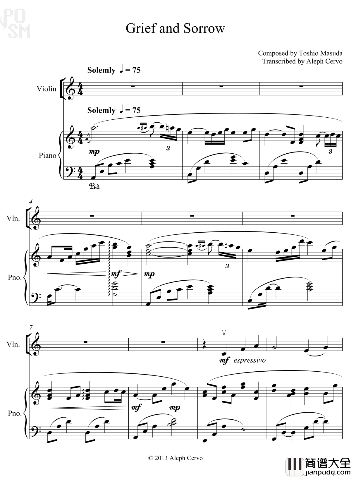 Grief_and_sorrow钢琴谱_Taylor和Lara演奏版_娜娜