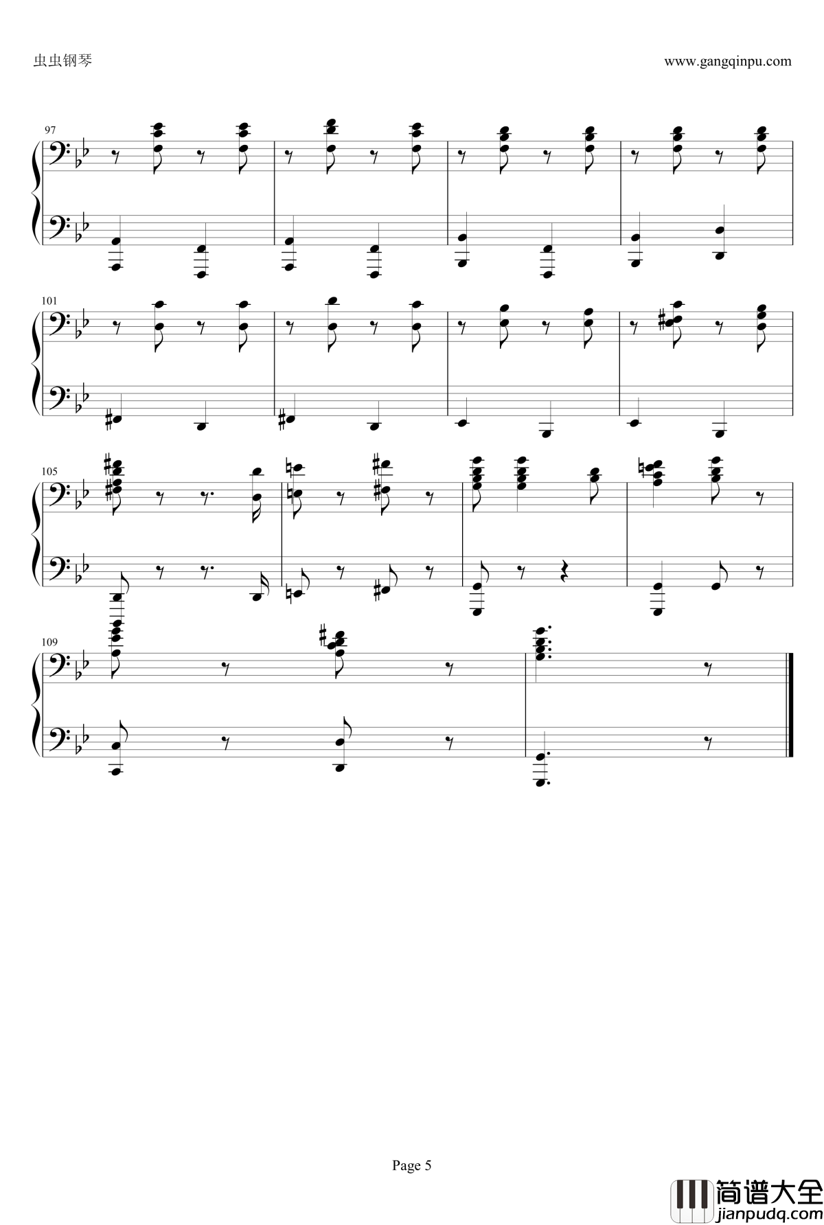 匈牙利舞曲第五号B调低音部钢琴谱_四手联弹_勃拉姆斯_Brahms