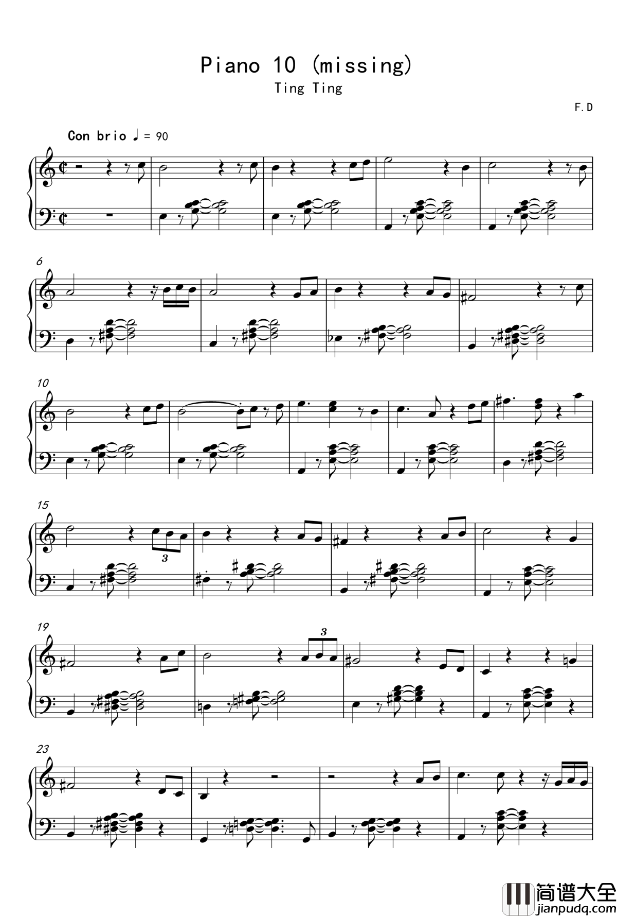 Missing钢琴谱_FangDong