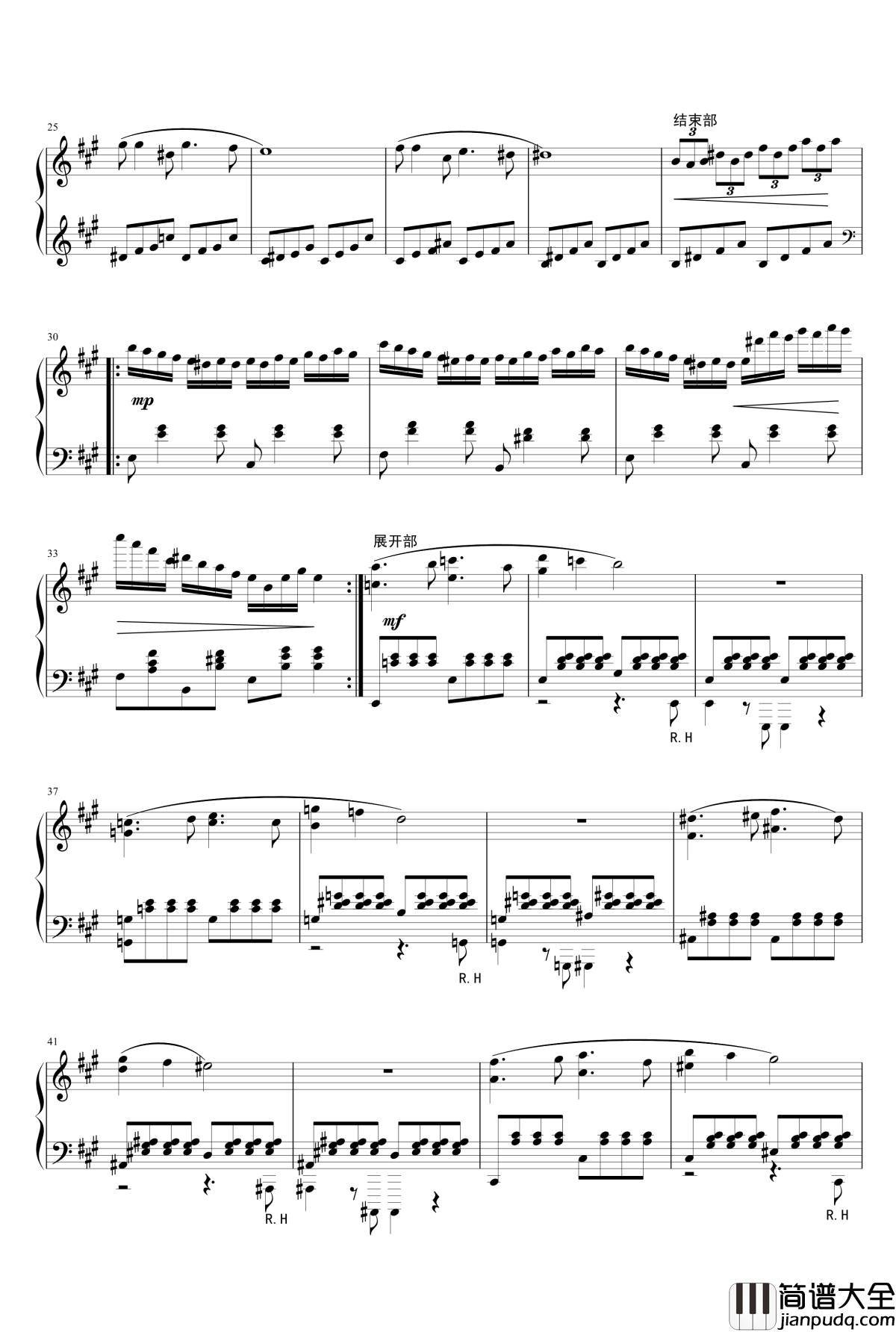 A大调钢琴奏鸣曲钢琴谱_雨田