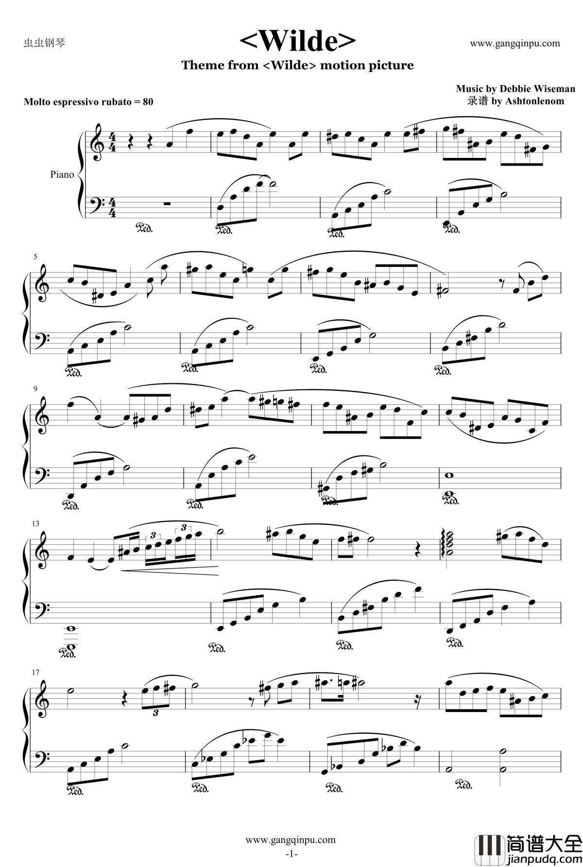 Wilde钢琴谱_王尔德的情人