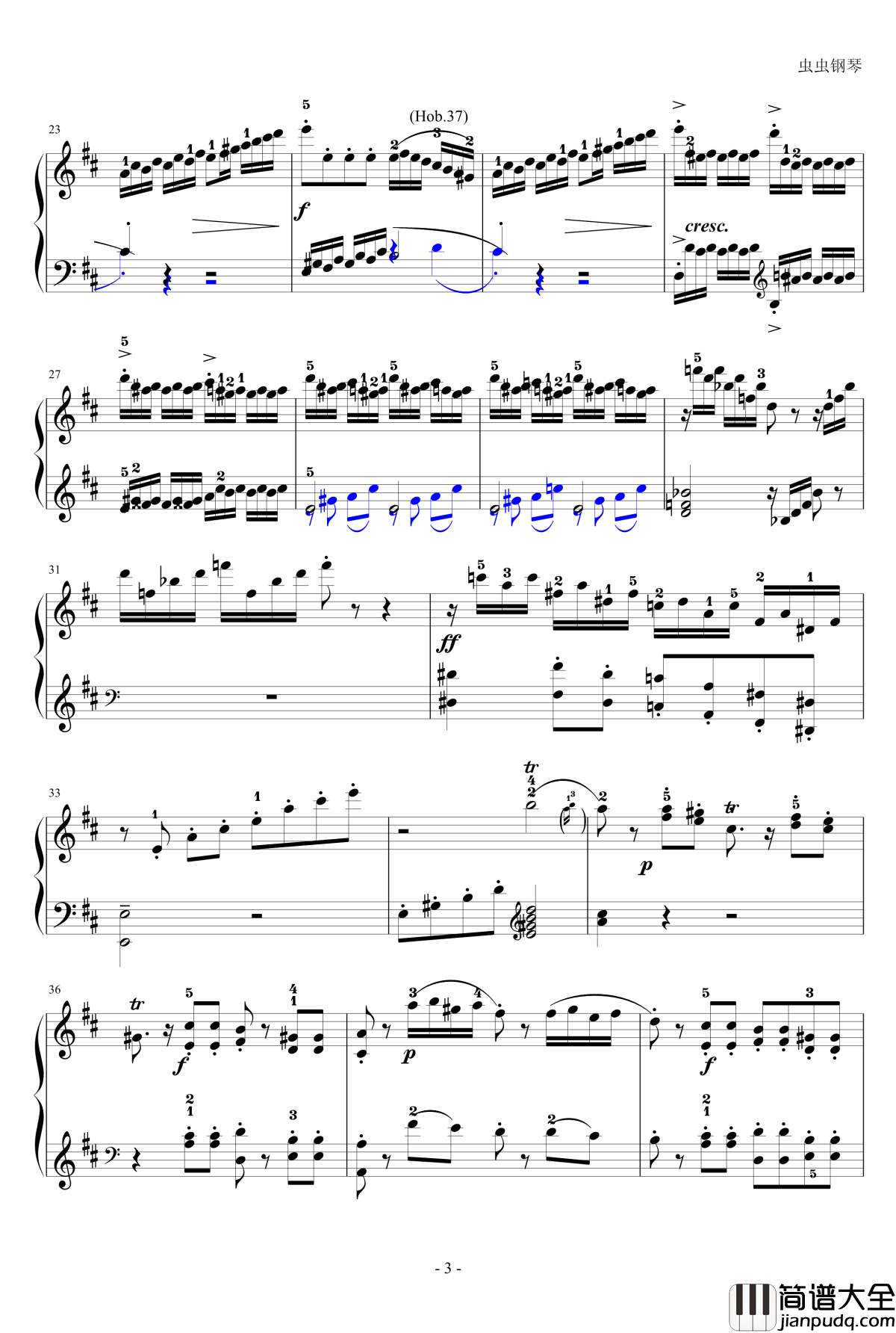 D大调奏鸣曲钢琴谱_海顿