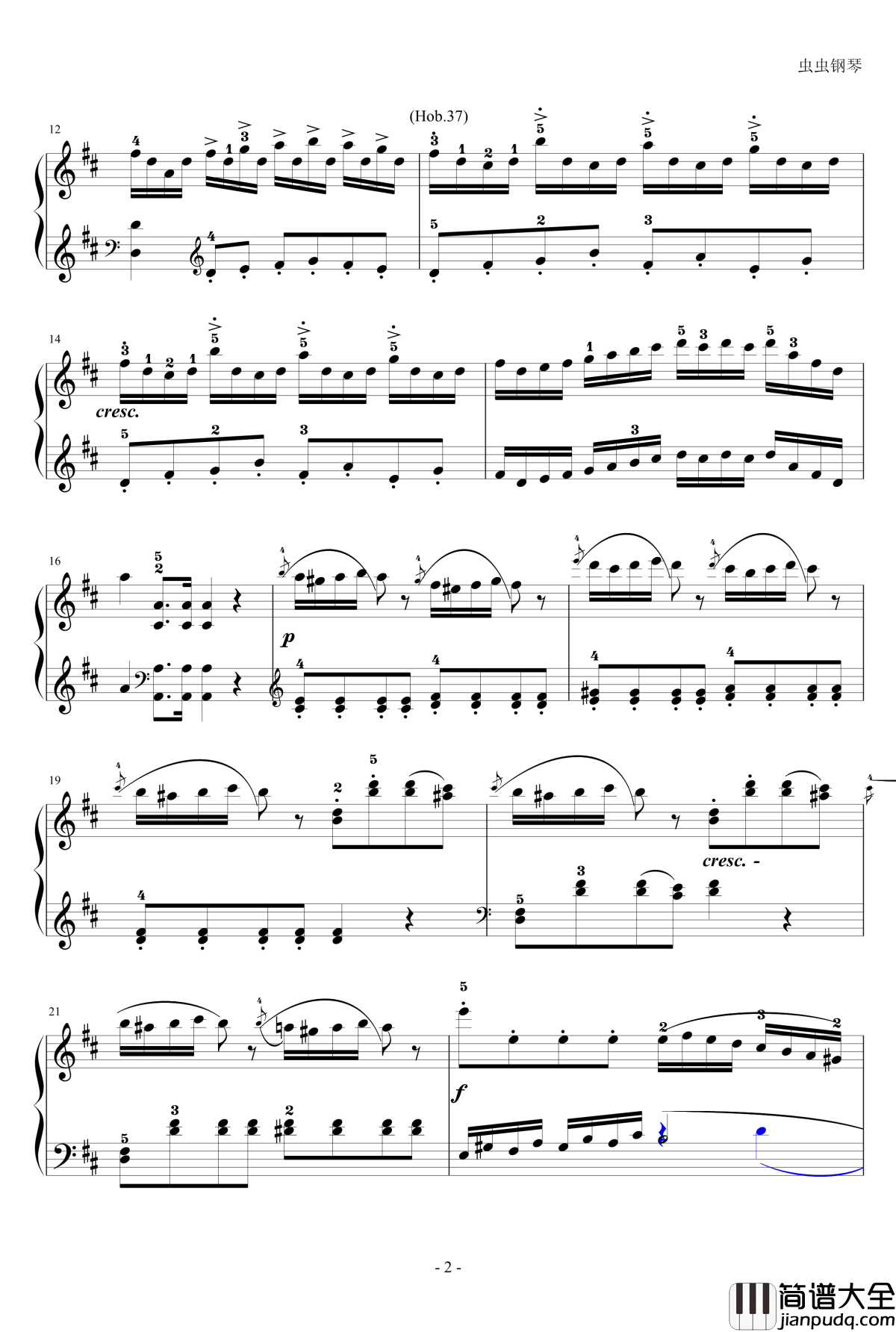 D大调奏鸣曲钢琴谱_海顿