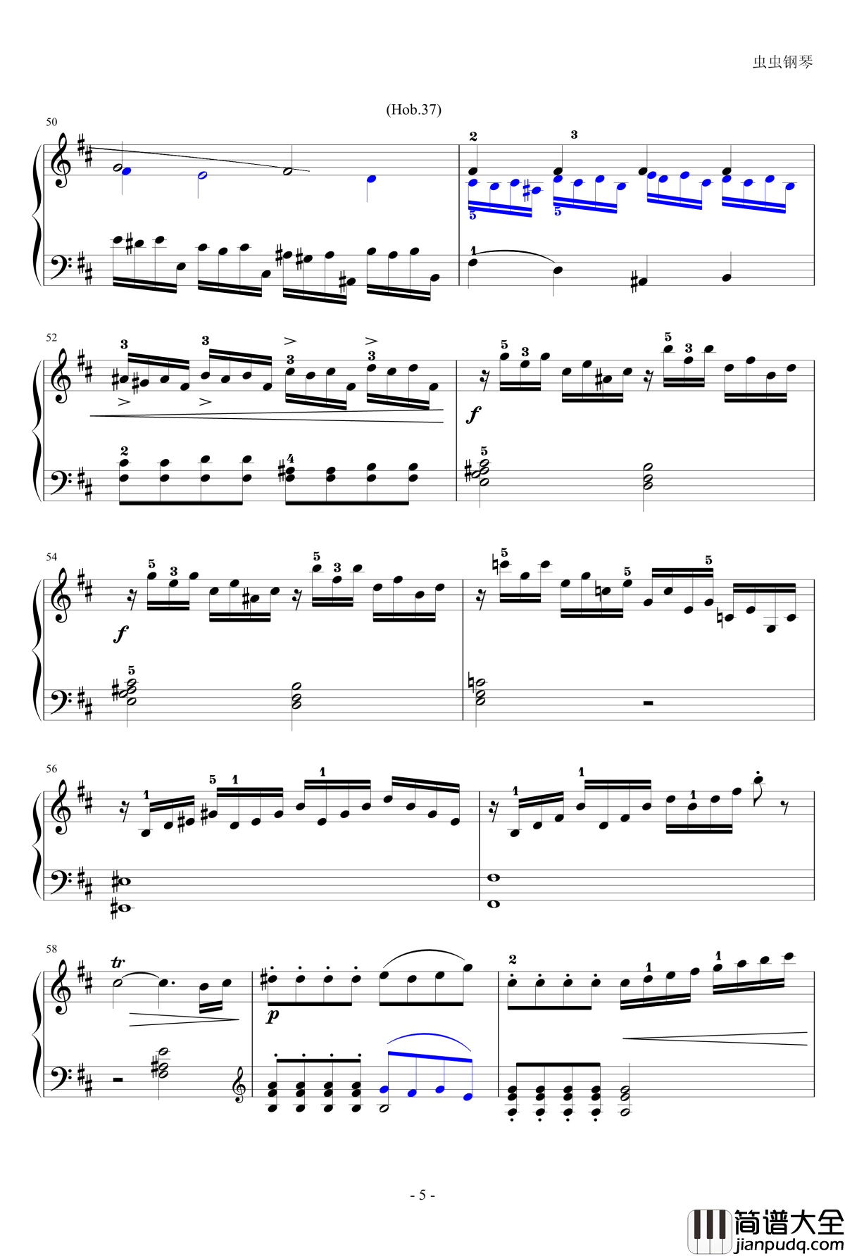 D大调奏鸣曲钢琴谱_海顿