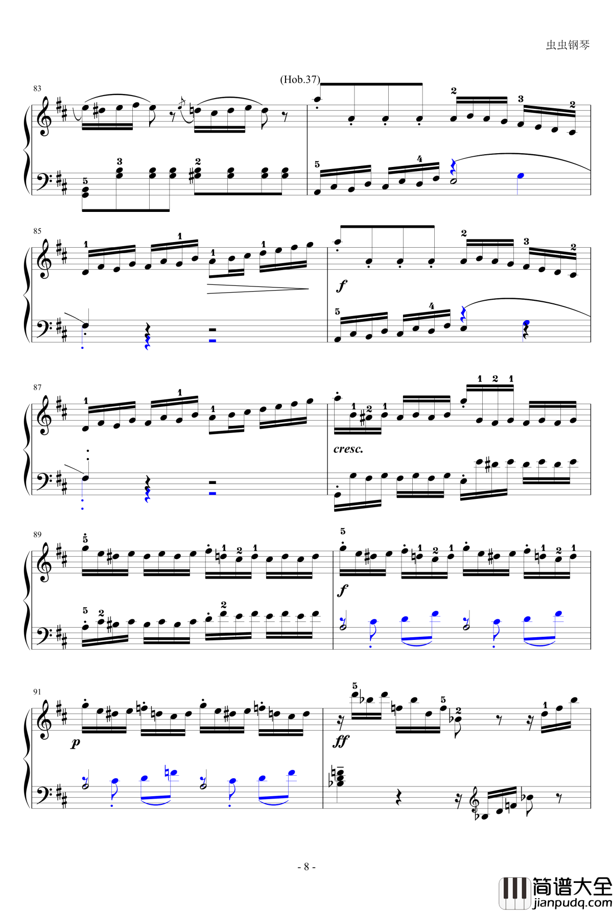 D大调奏鸣曲钢琴谱_海顿