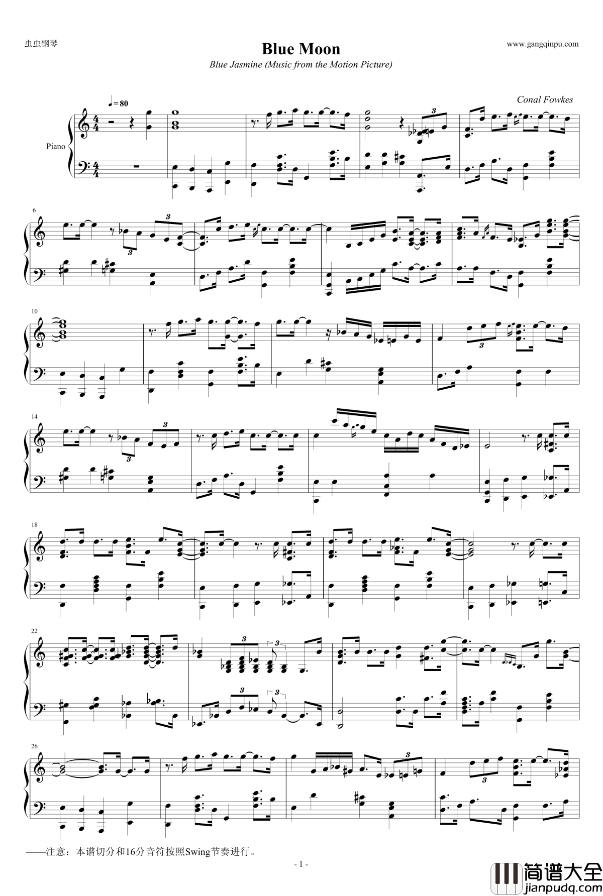 Blue_Moon钢琴谱_独奏_Conal_Fowkes