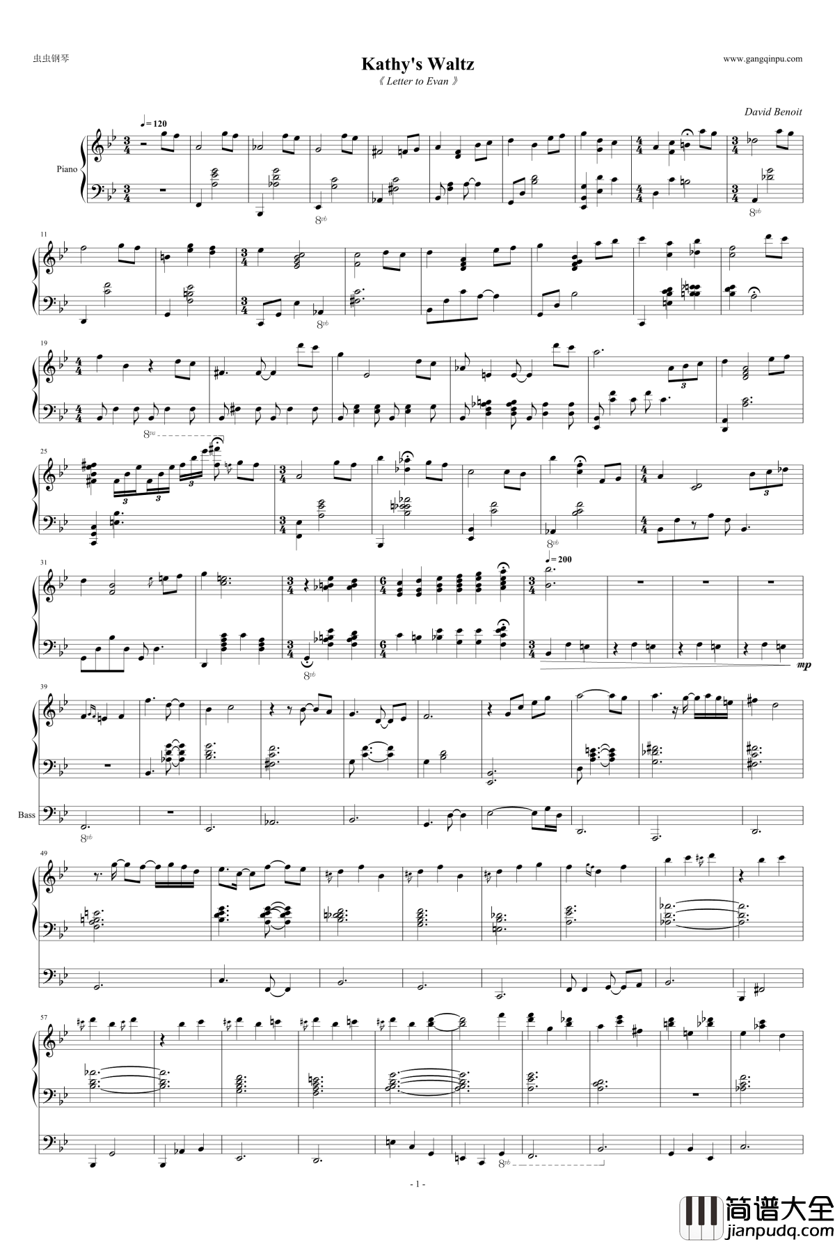 Kathy‘s_Waltz钢琴谱_三行_David_Benoit