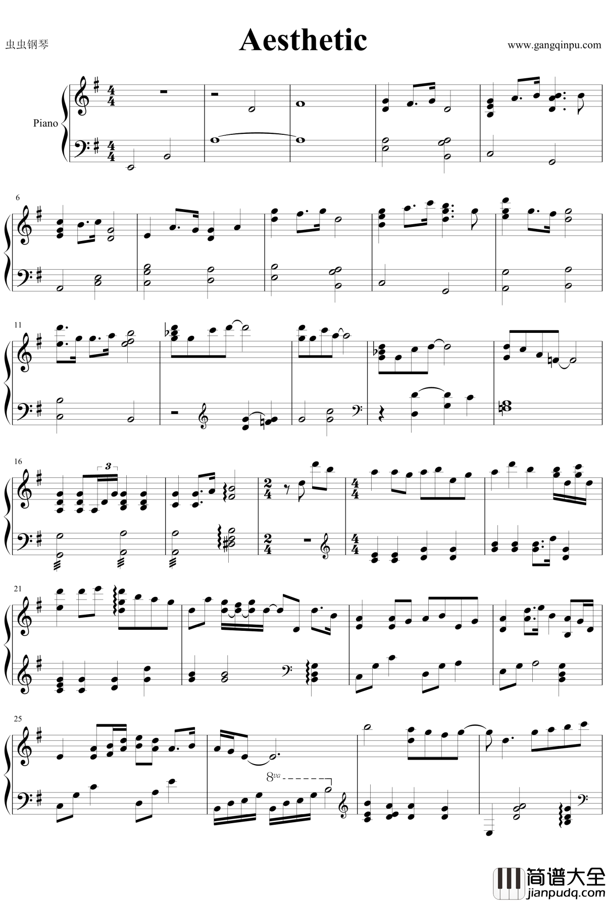 Aesthetic钢琴谱_医龙