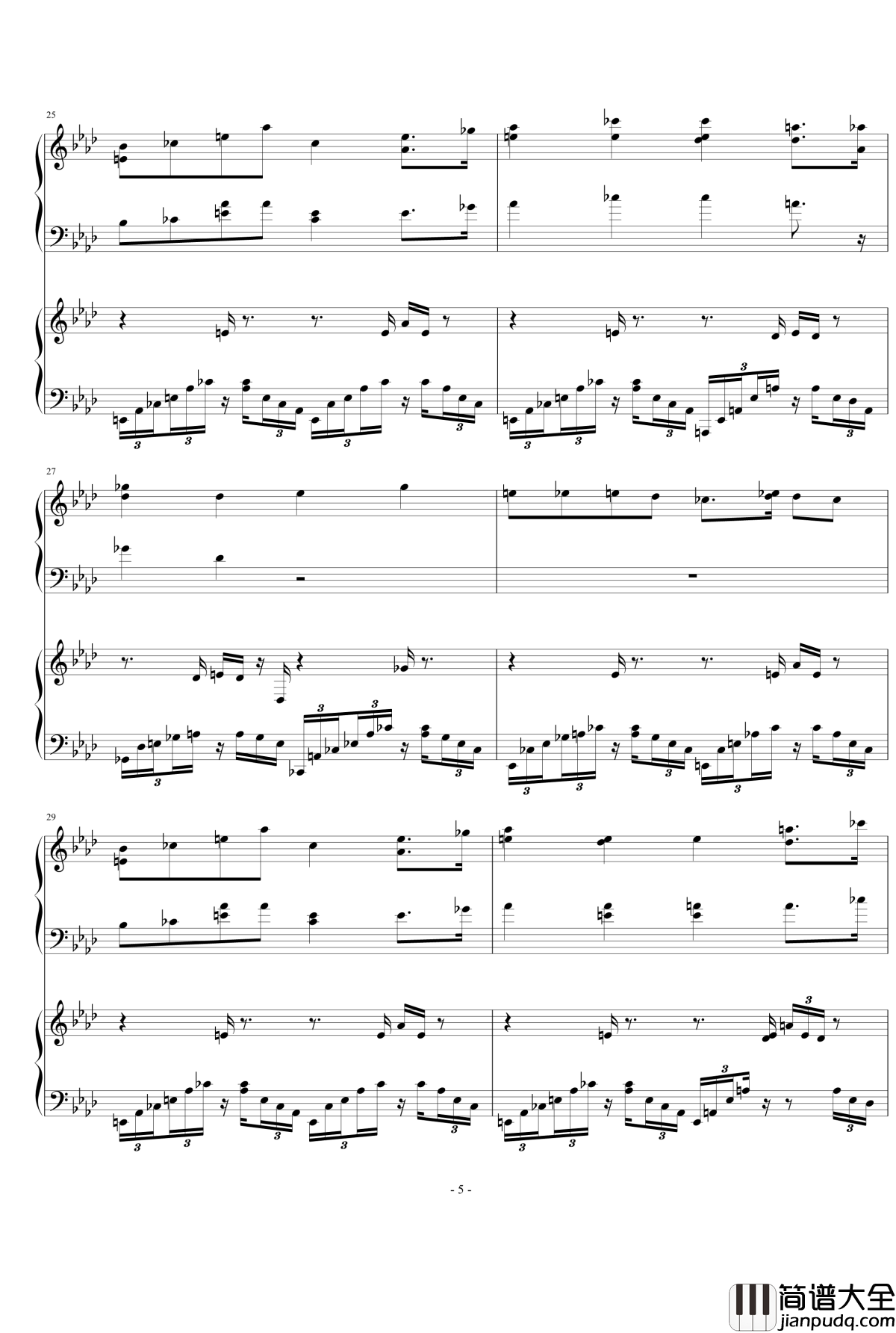 降A大调练习曲钢琴谱_nyride