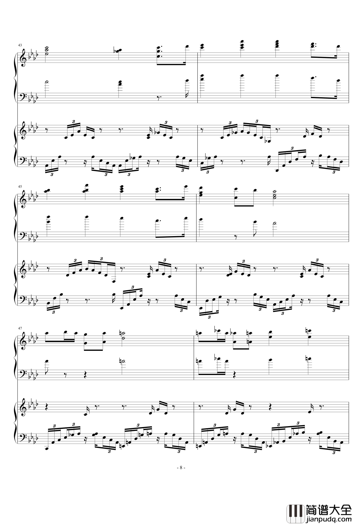 降A大调练习曲钢琴谱_nyride