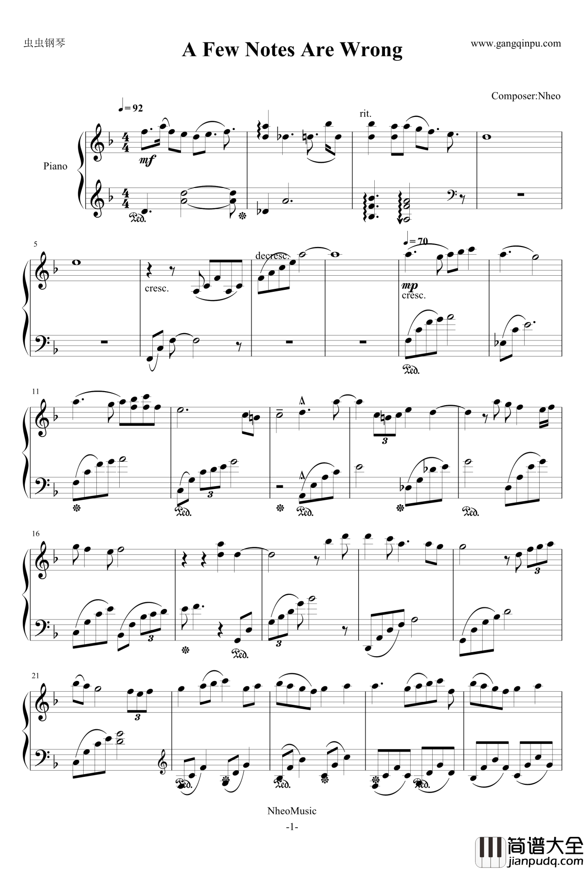 A_Few_Notes_Are_Wrong钢琴谱_NeoW