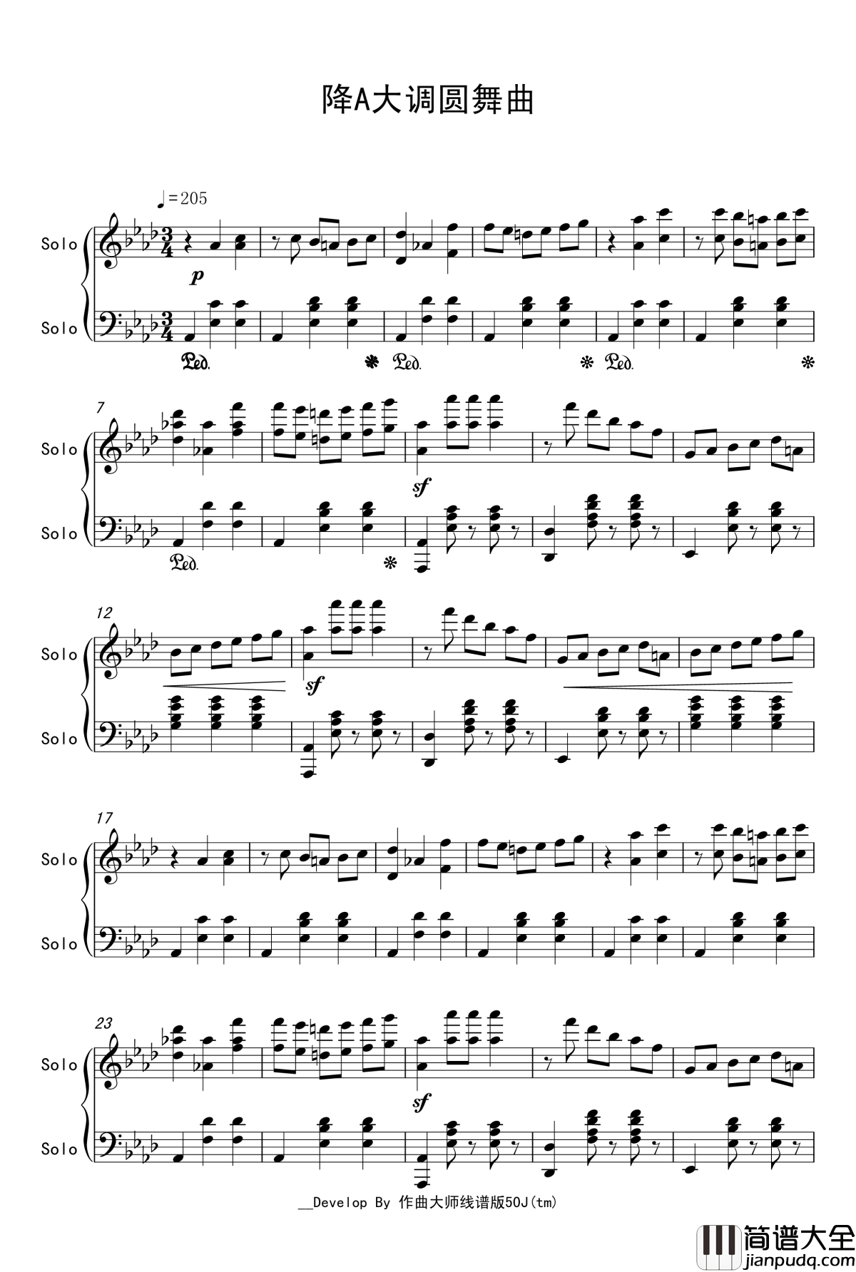 降A大调圆舞曲钢琴谱_原创_nyride