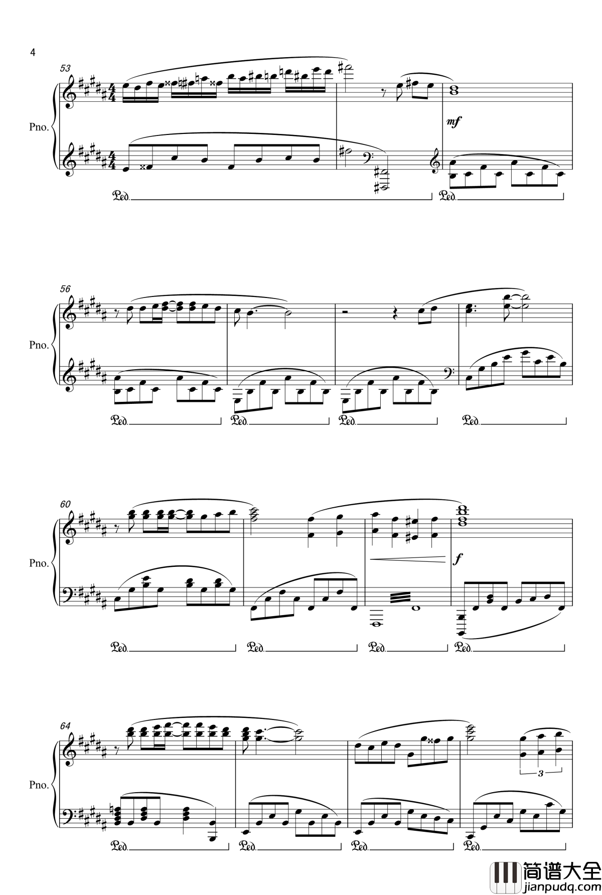 我钢琴谱_张国荣_原调B大调