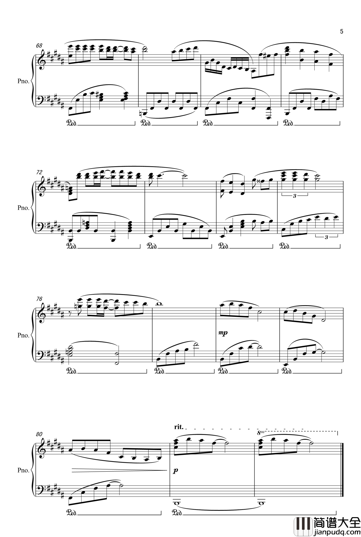 我钢琴谱_张国荣_原调B大调