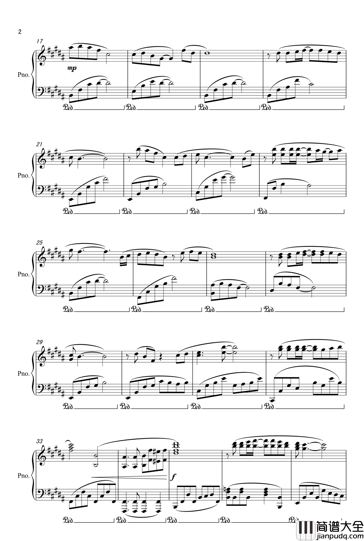 我钢琴谱_张国荣_原调B大调