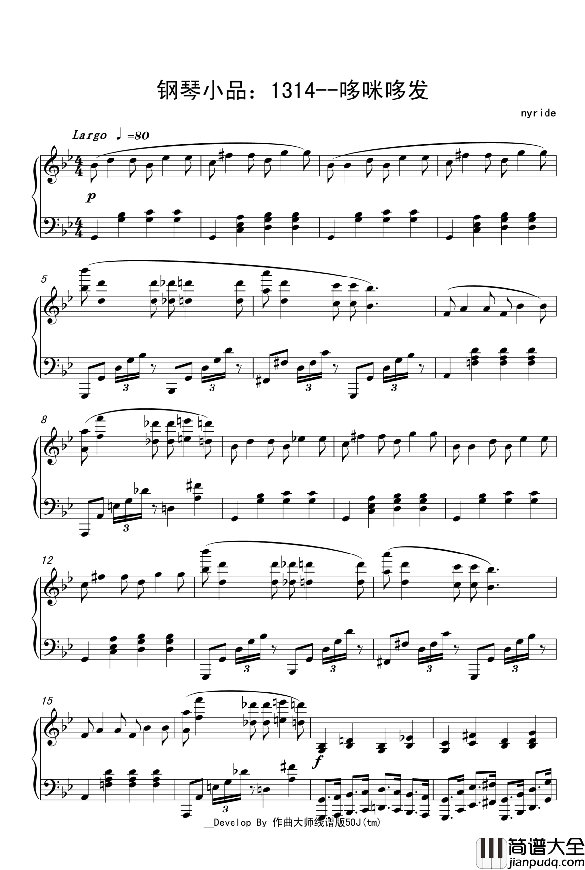 原创钢琴小品1314钢琴谱_哆咪哆发_nyride