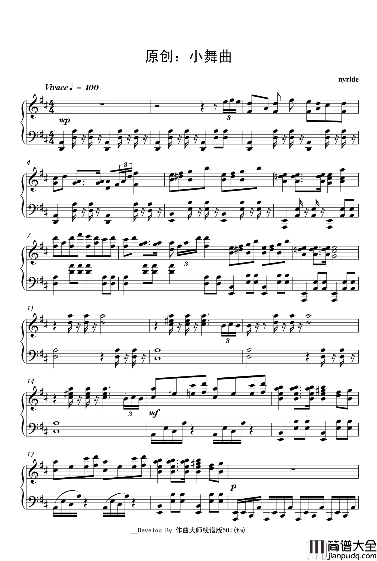 原创小舞曲钢琴谱_nyride
