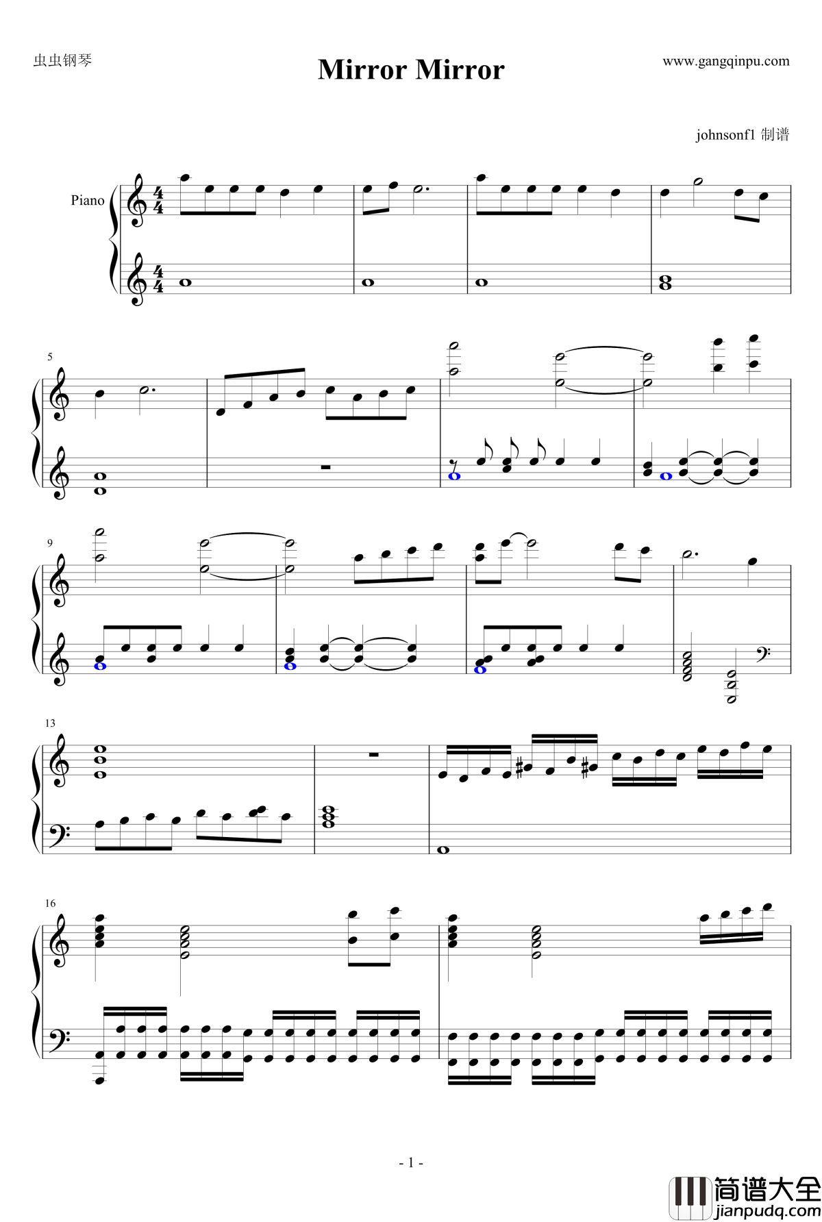 Mirror_Mirror钢琴谱_rwby