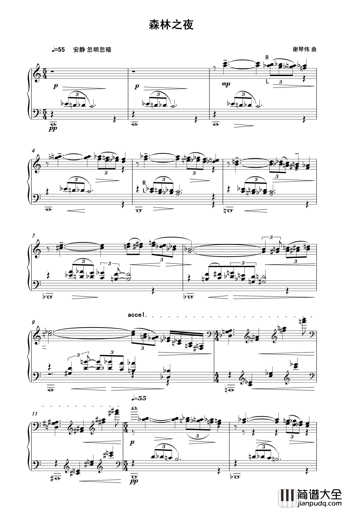 森林之夜钢琴谱_曲乐曲乐乐