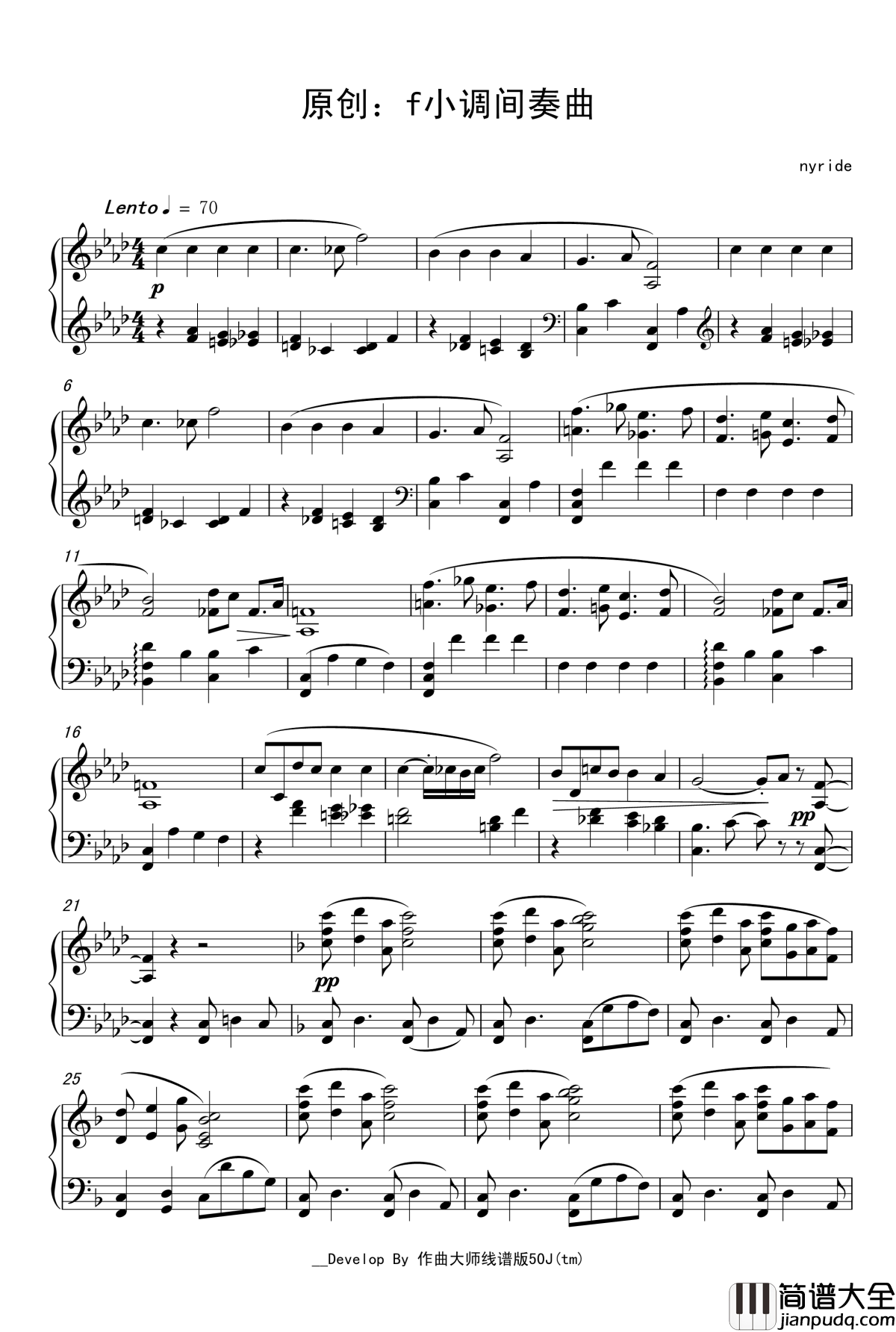 原创f小调间奏曲钢琴谱_nyride