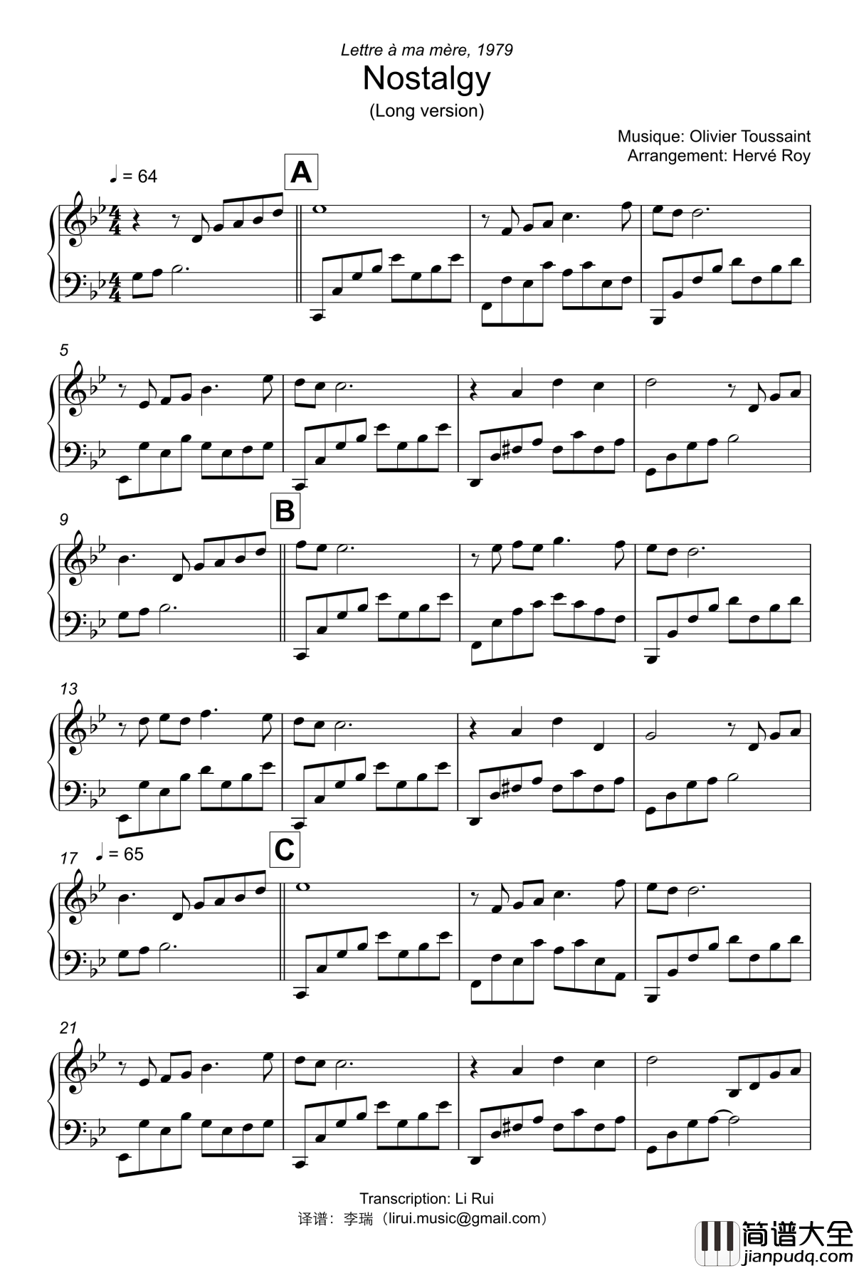 思乡曲钢琴谱_乡愁_克莱德曼