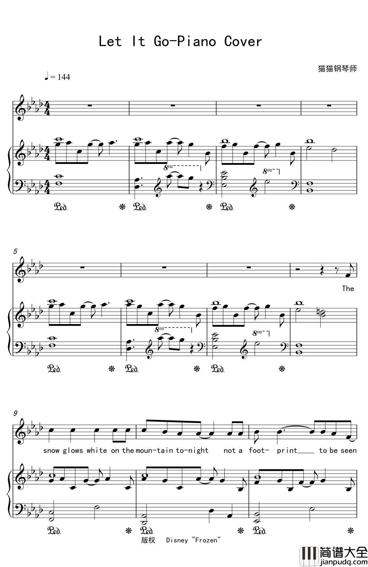 Let_It_Go钢琴谱_Idina_Menzel_冰雪奇缘