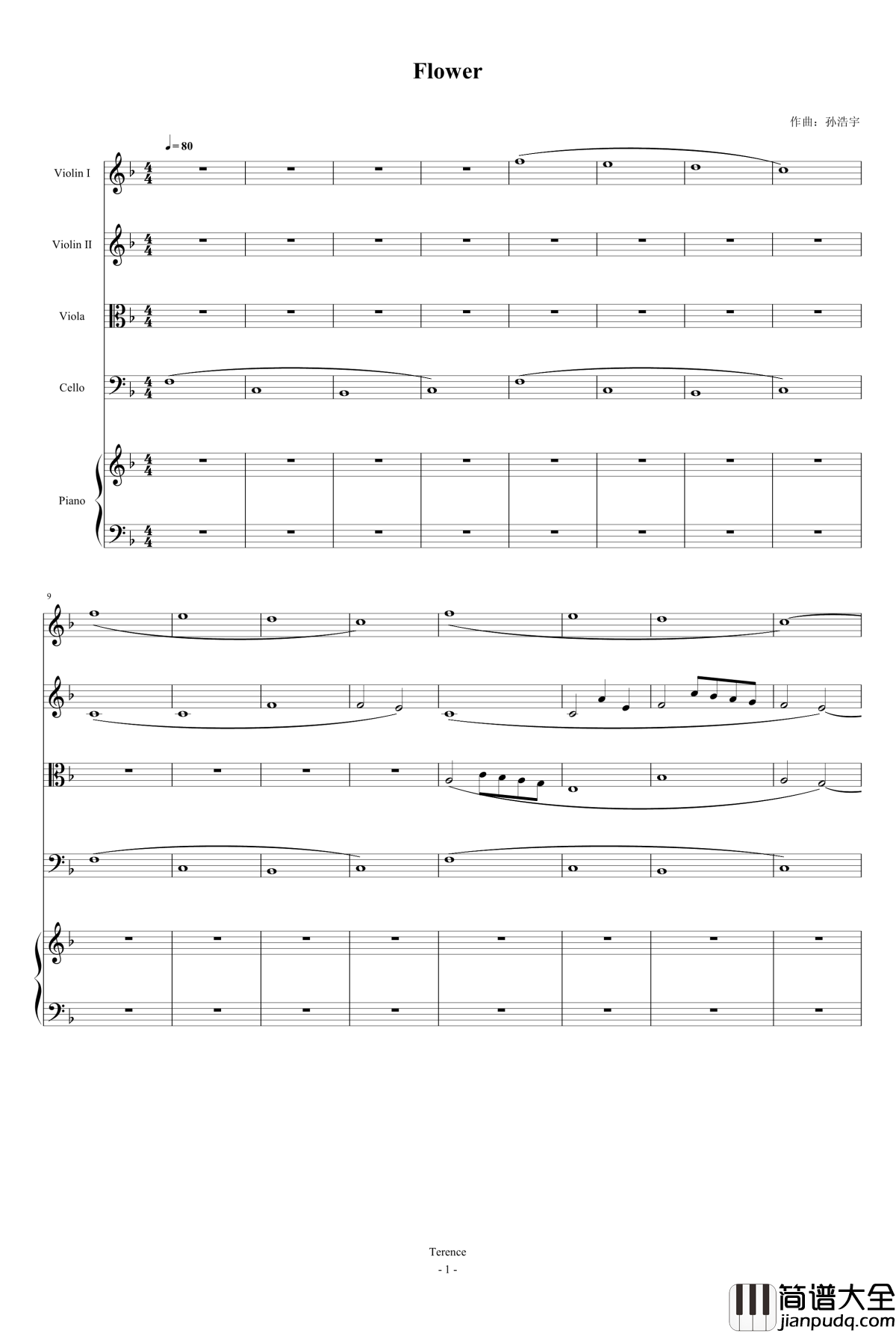 Flower钢琴谱_孙浩宇