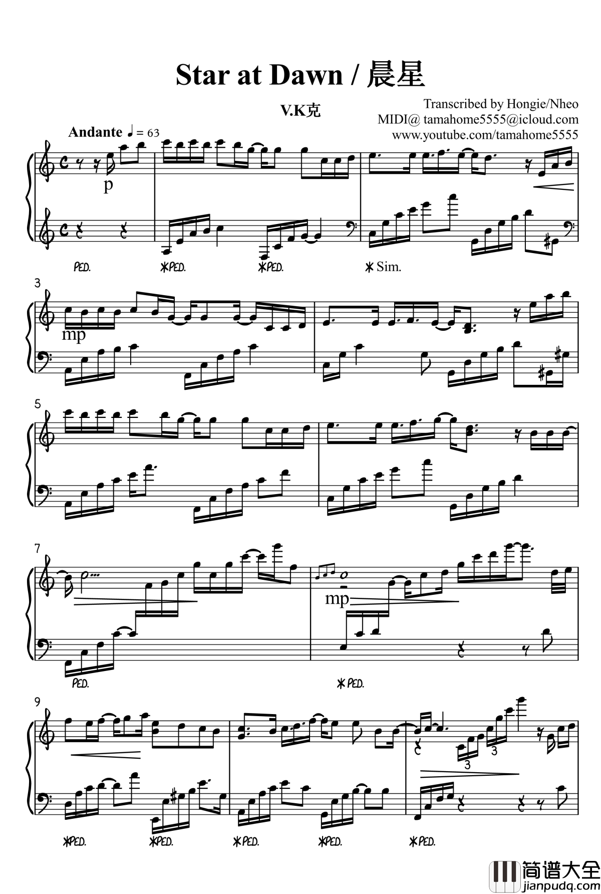 Star_at_Dawn钢琴谱_晨星_V.K克