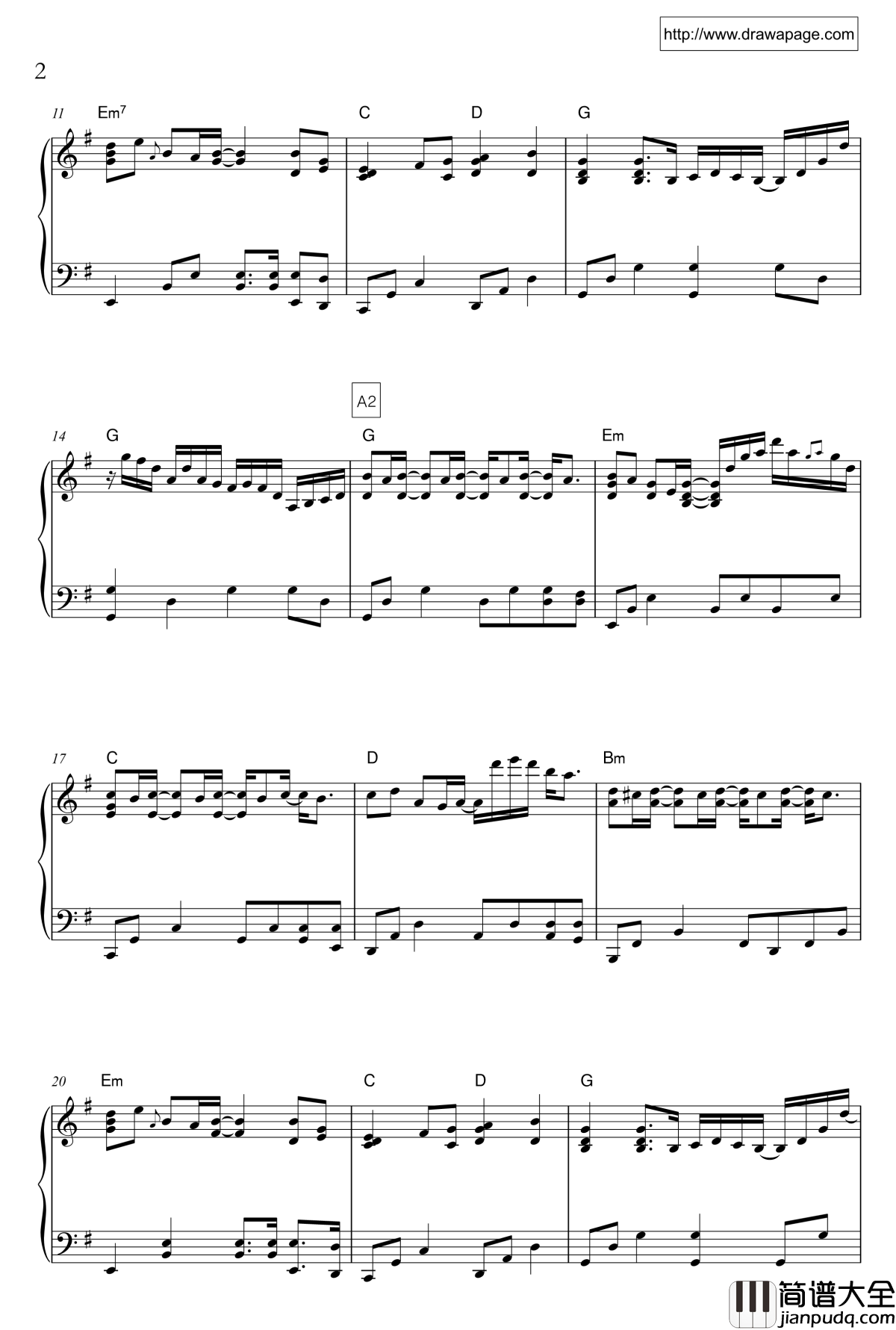 温柔钢琴谱_完全自由版_五月天