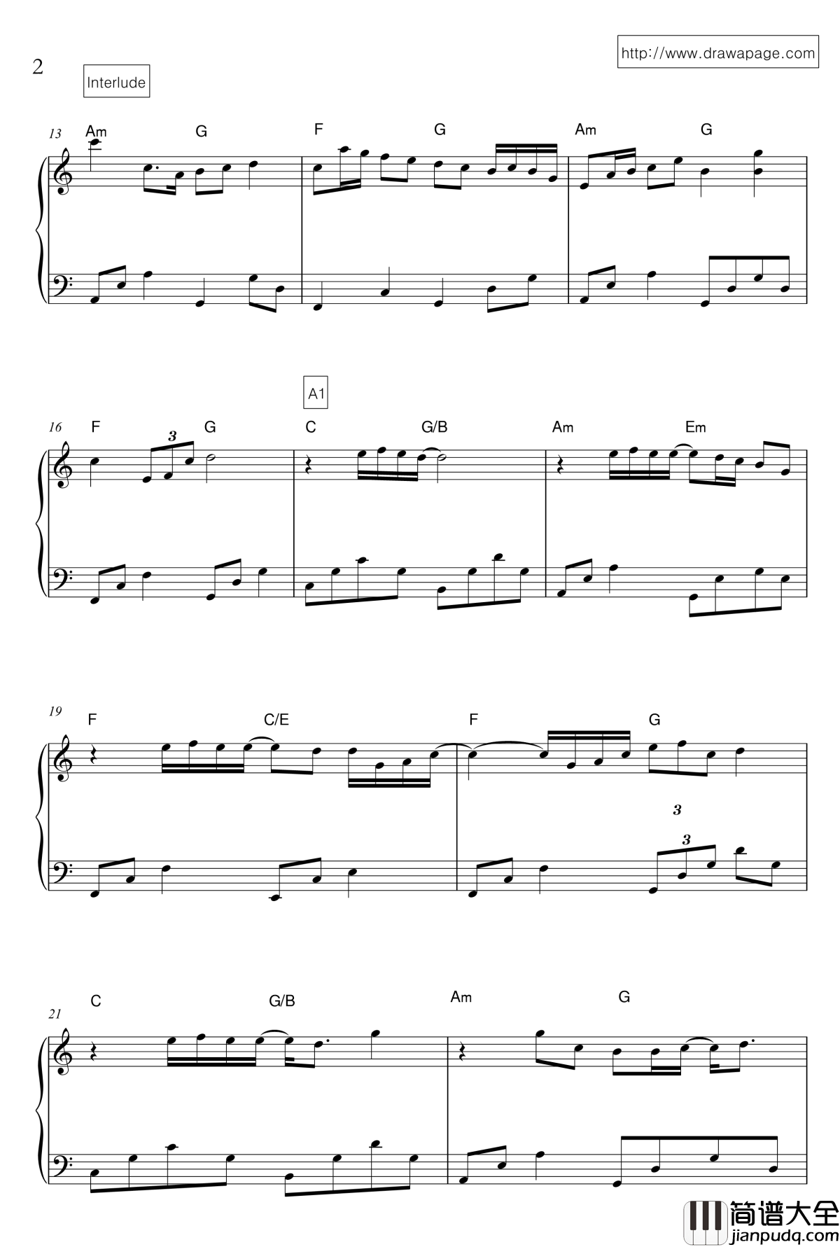 记得钢琴谱_简易版_林俊杰