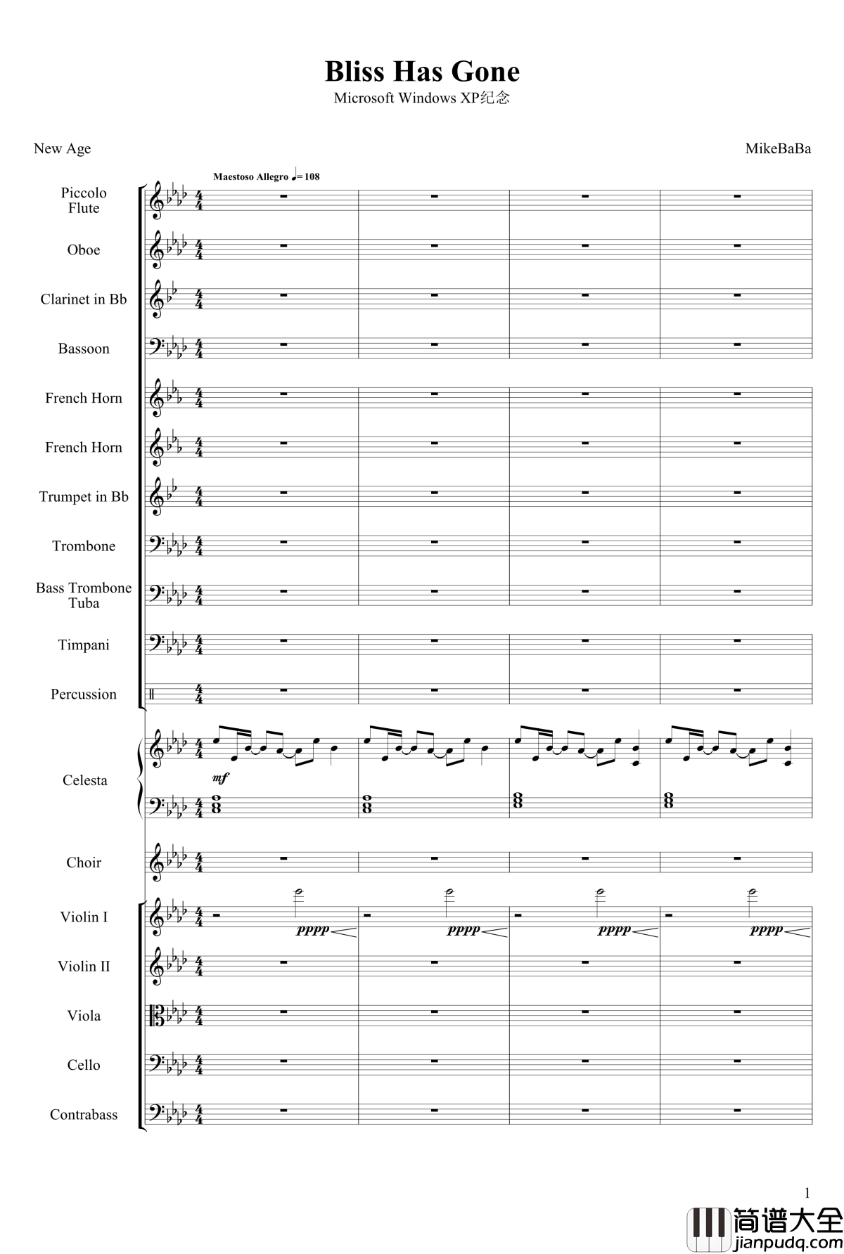 极乐已去钢琴谱_WinXP纪念曲_10572578