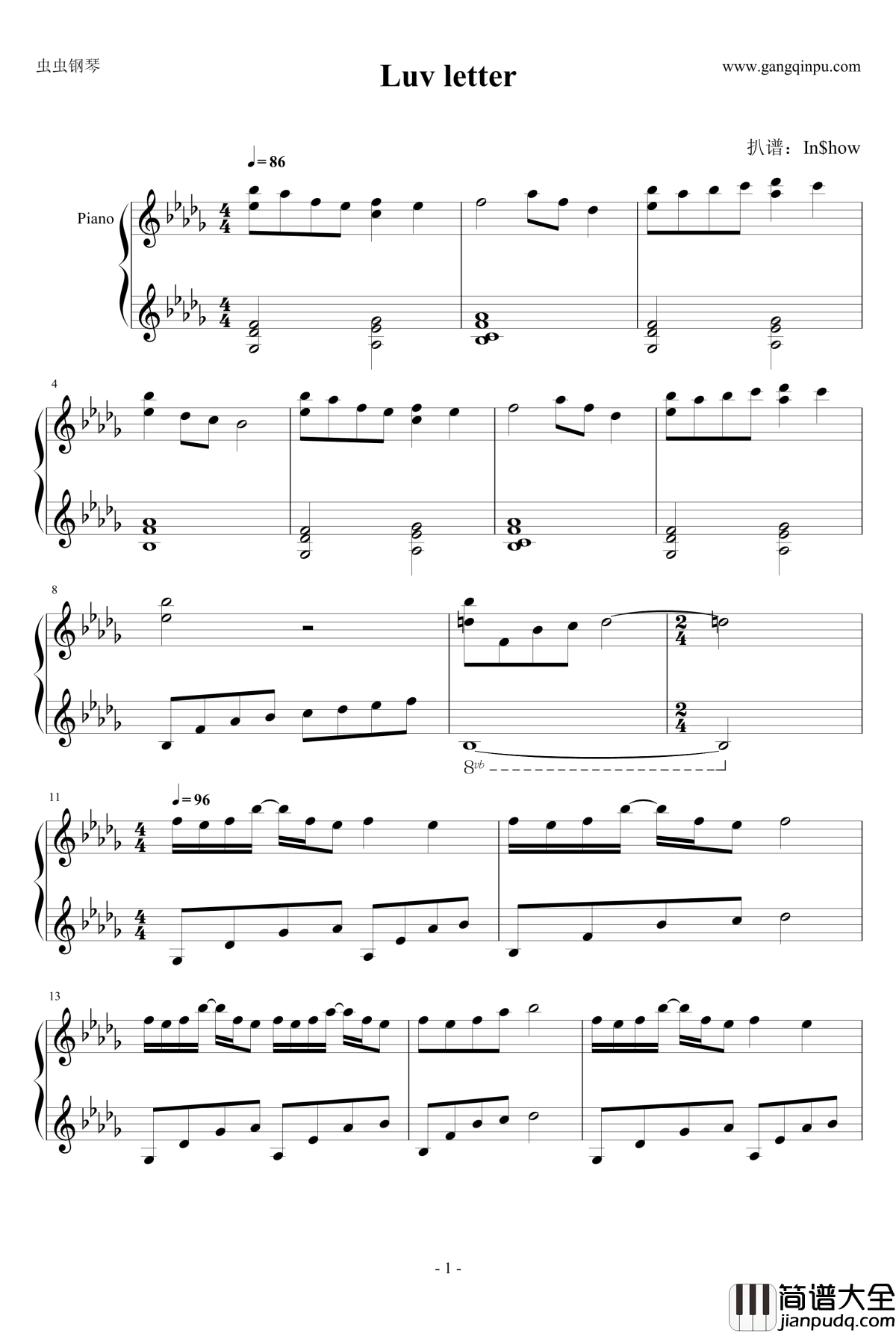 Luv__letter钢琴谱_In$how版_DJ_Okawari