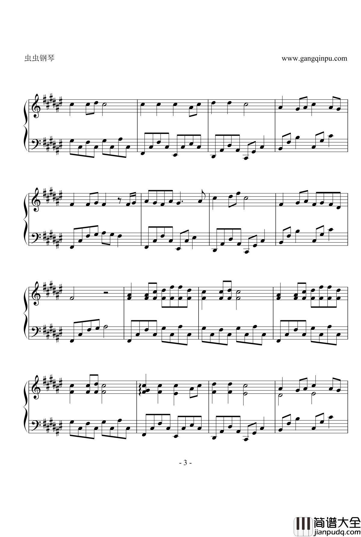 茉莉花钢琴谱_The_Rosemary_F钢琴独奏_中国名曲