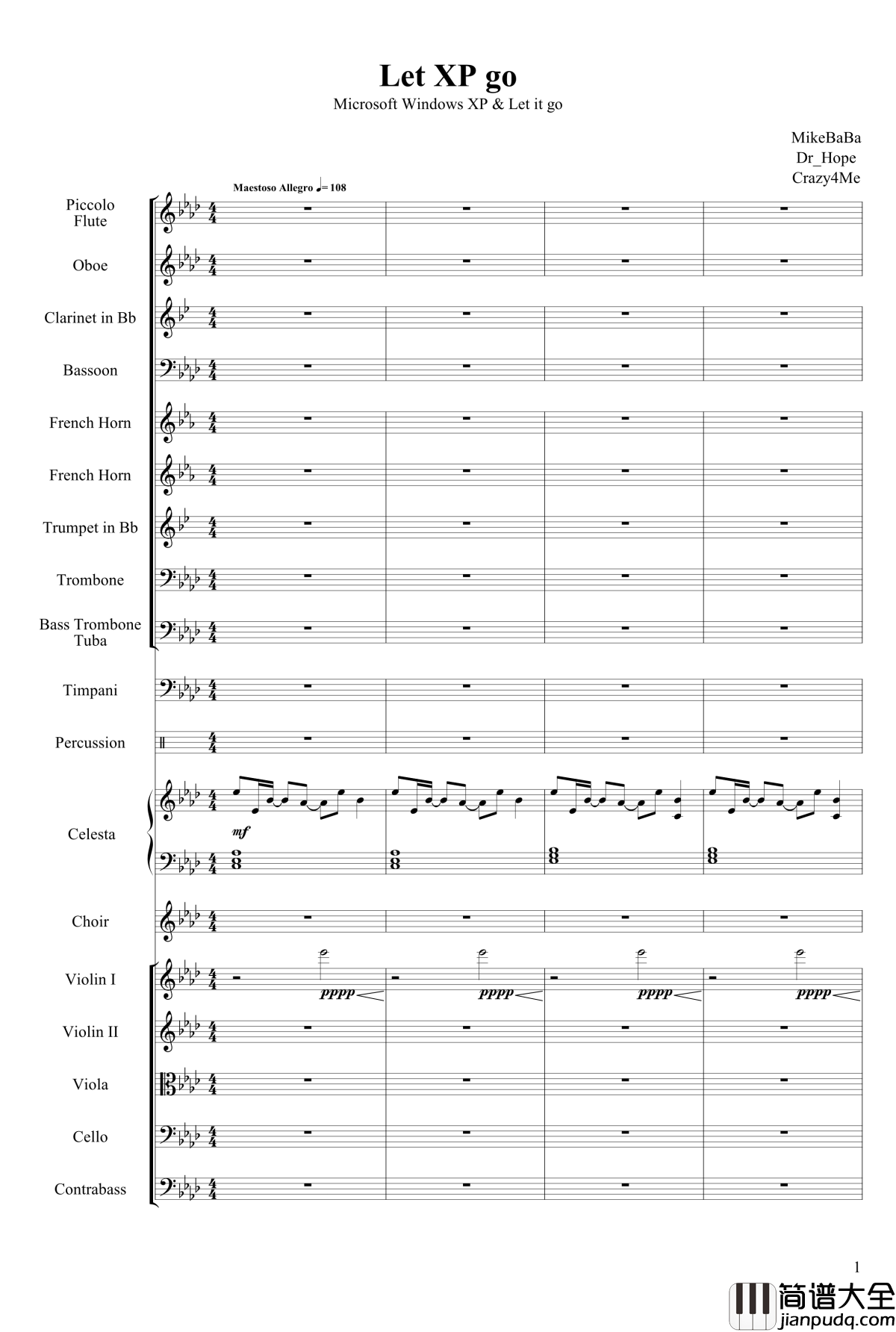 冰雪极乐已去钢琴谱_Let_XP_Go_融合_Dr_Hope