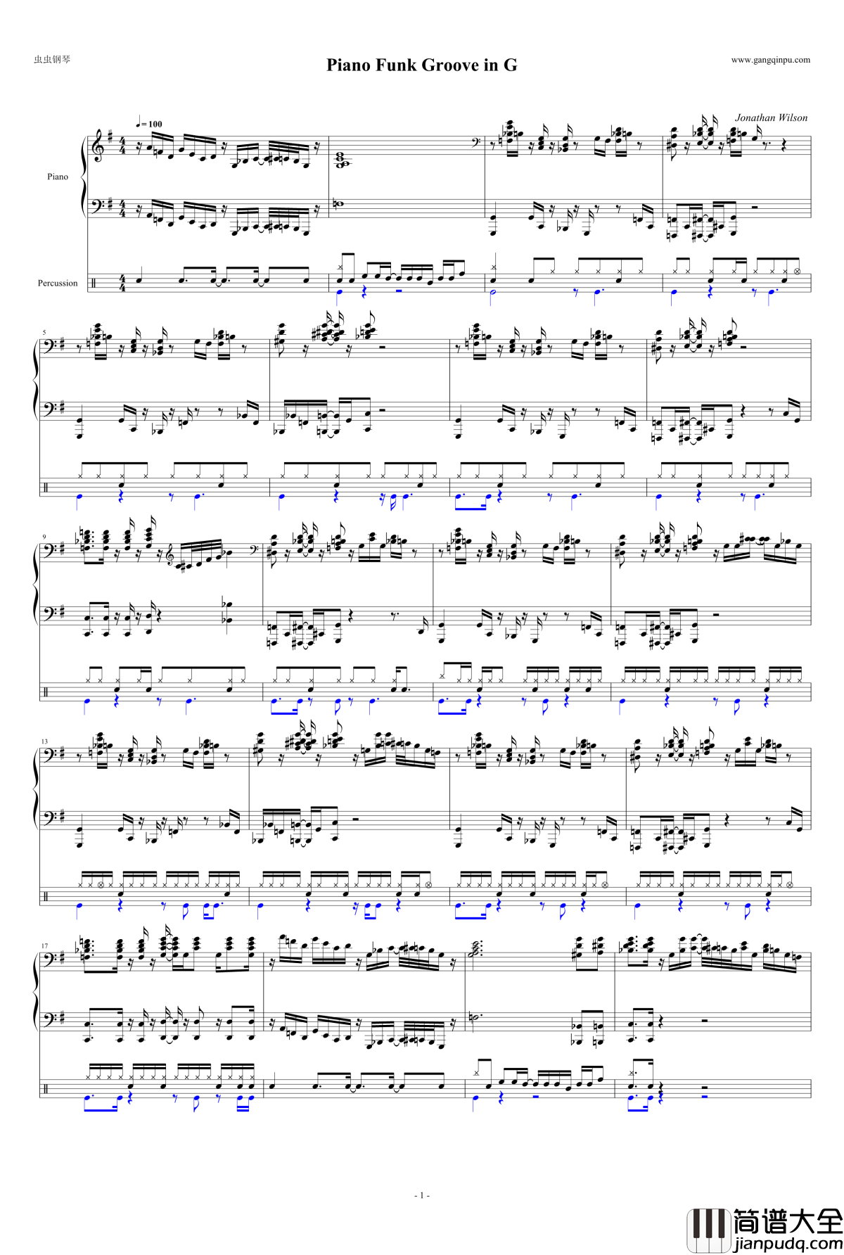 Funk_Groove_in_G钢琴谱_钢琴+鼓_Jonathan_Wilson