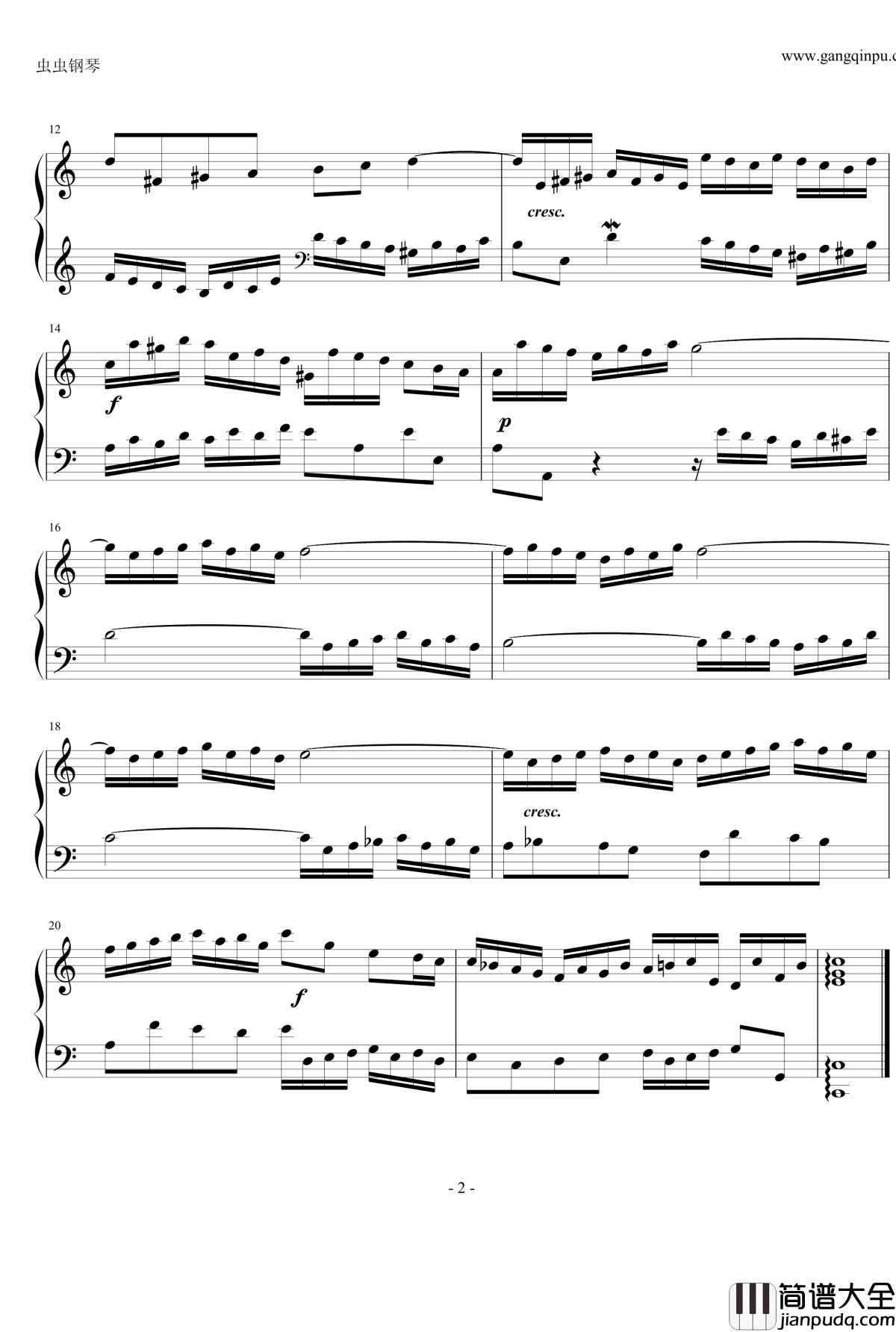 二部创意曲第一号C大调钢琴谱_巴赫_P.E.Bach