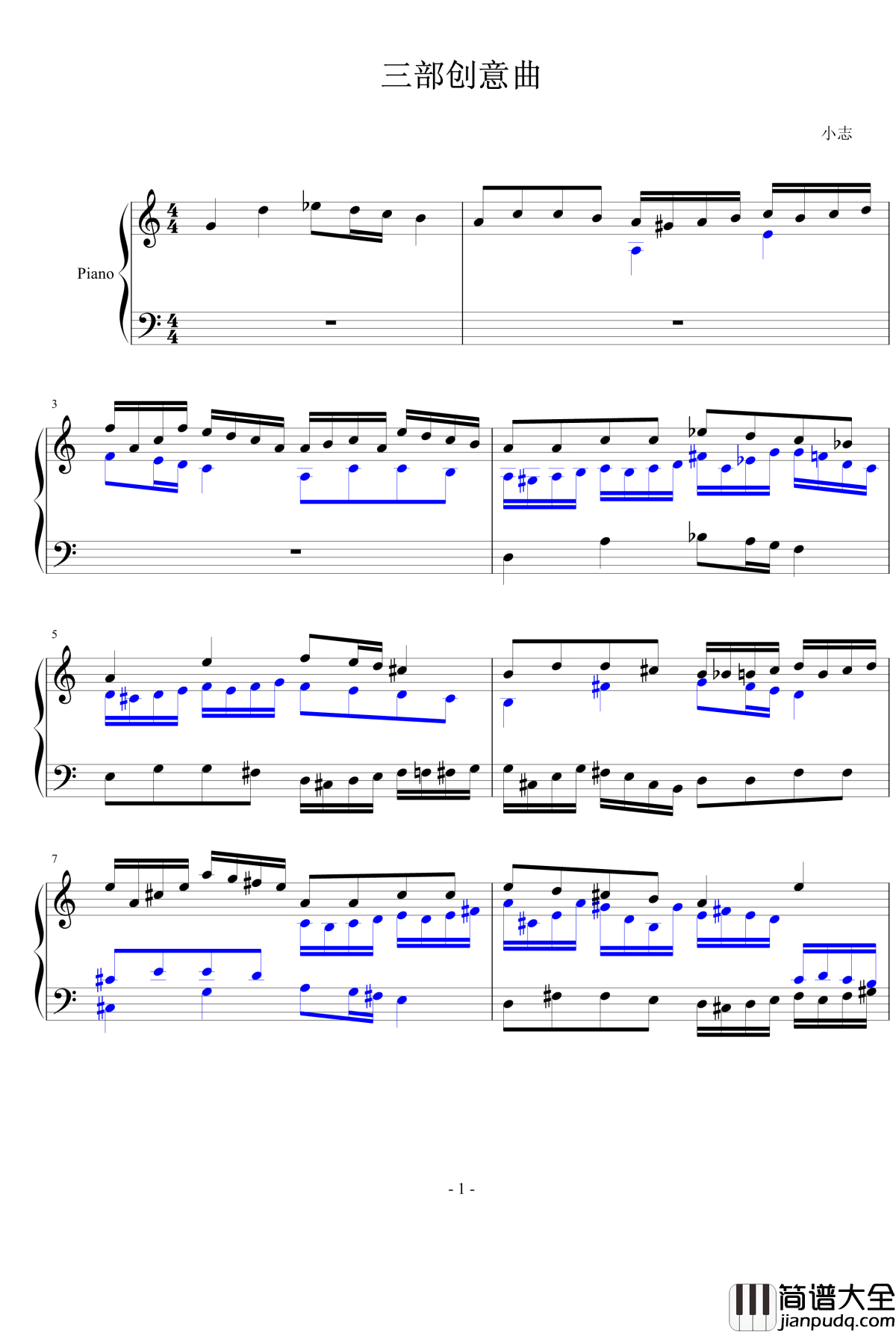 三部创意曲钢琴谱_hello!巴赫