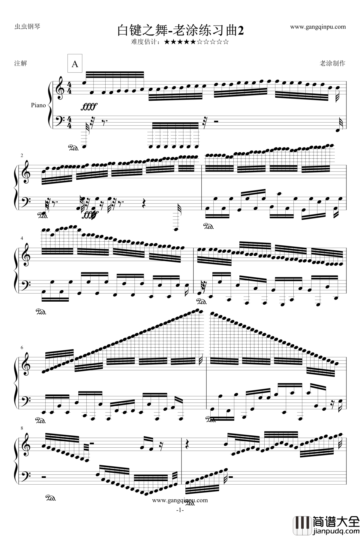 白键之舞钢琴谱_老涂练习曲2_老涂