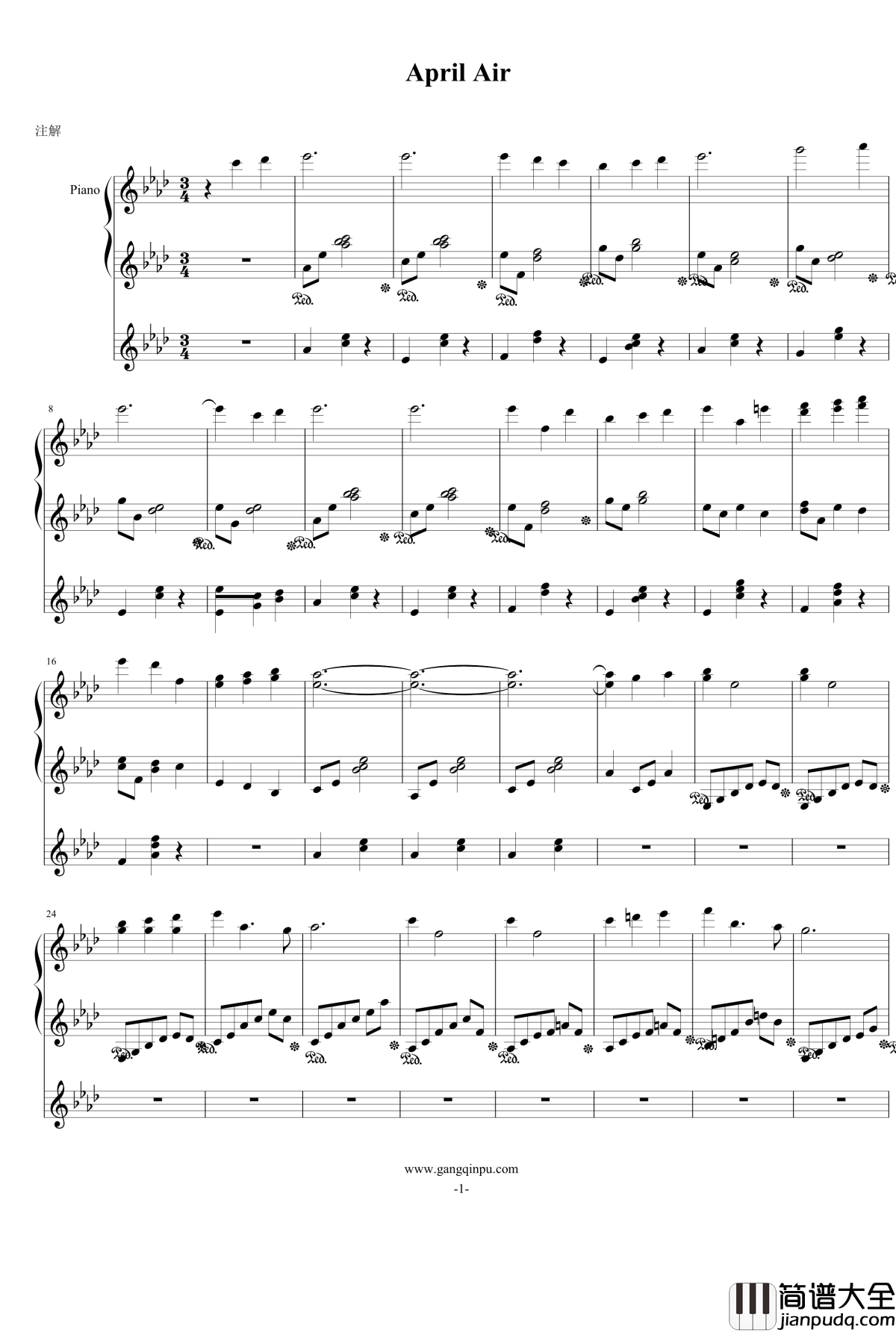 April_Air钢琴谱_琴瑟在御
